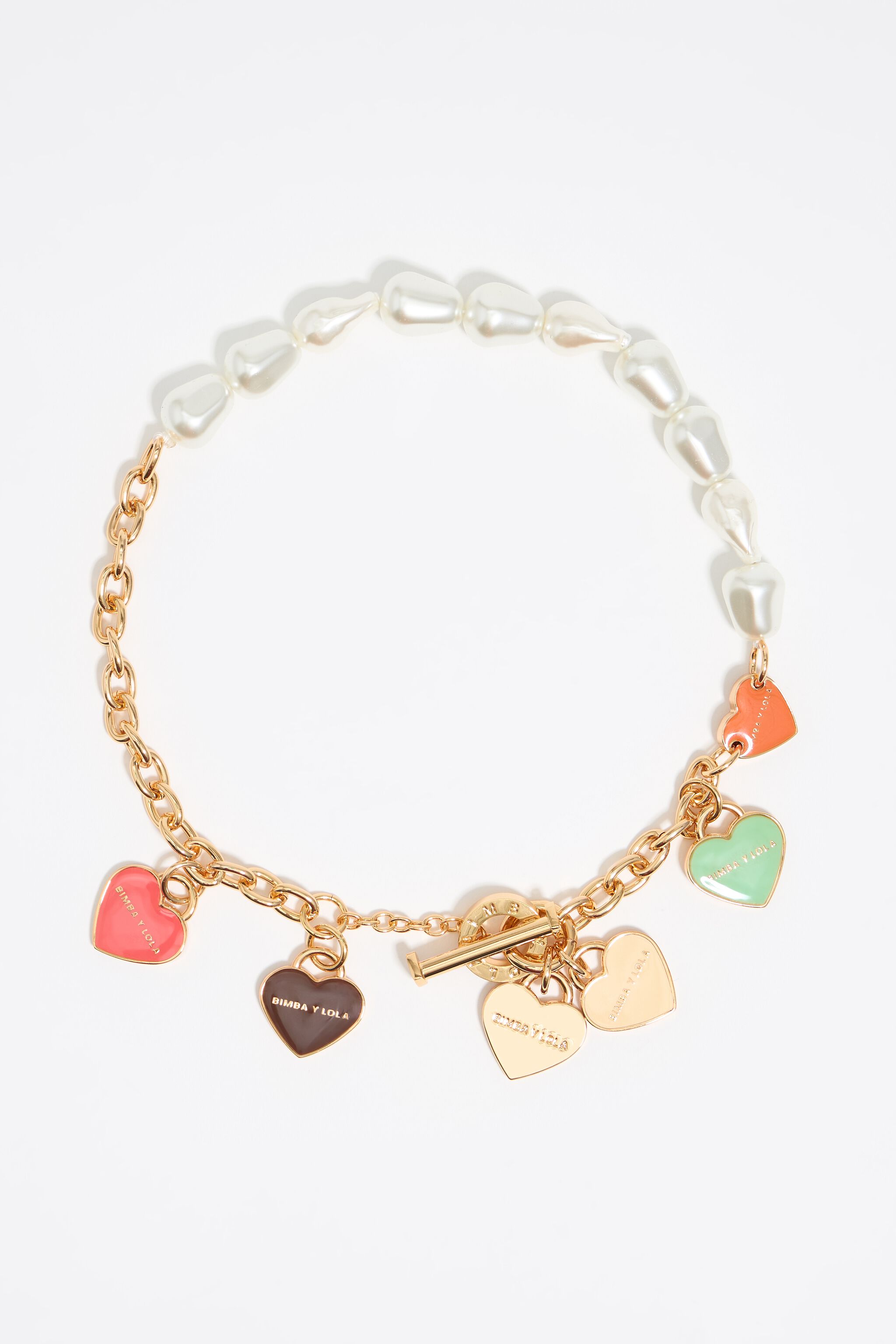 Gold-tone chain and pearl hearts logo necklace