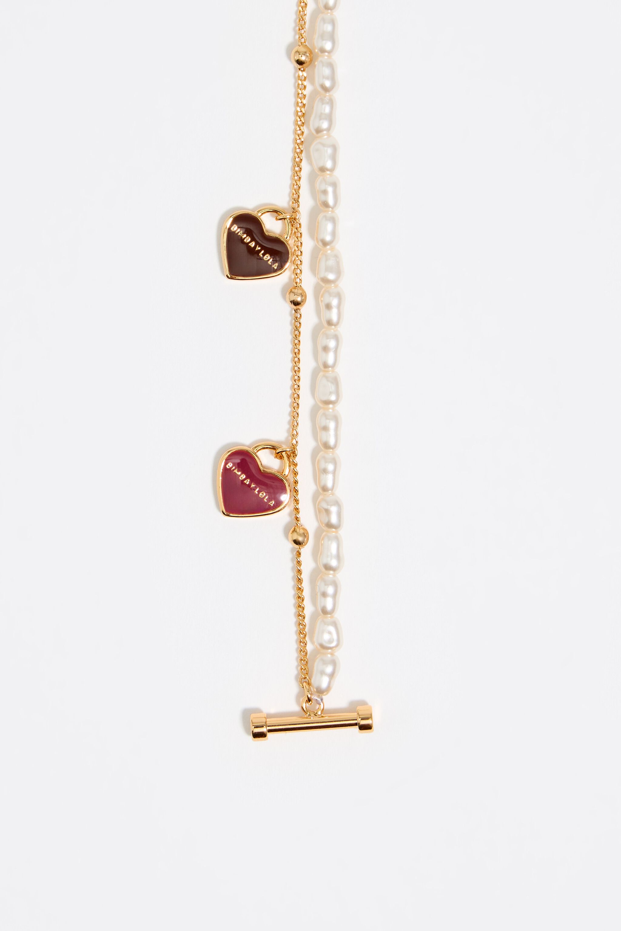 Gold-tone chain and pearl heart logo double-layer necklace