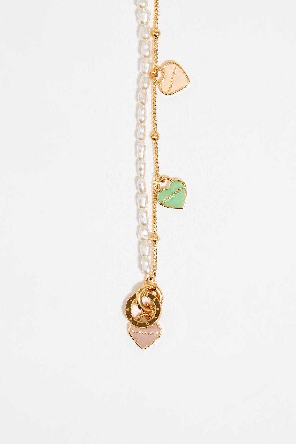 Gold-tone chain and pearl heart logo double-layer necklace