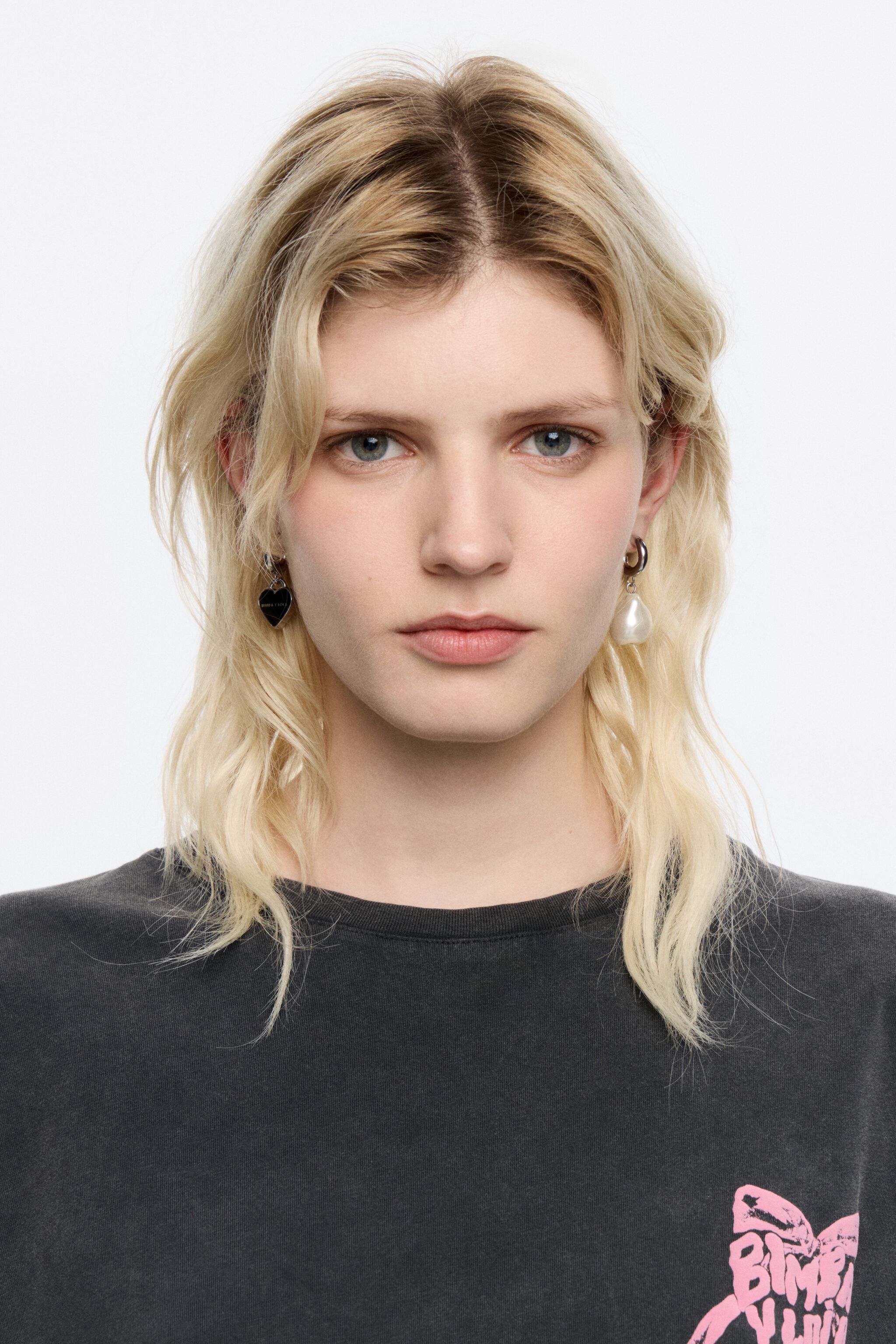 silver pearl heart hoop earrings