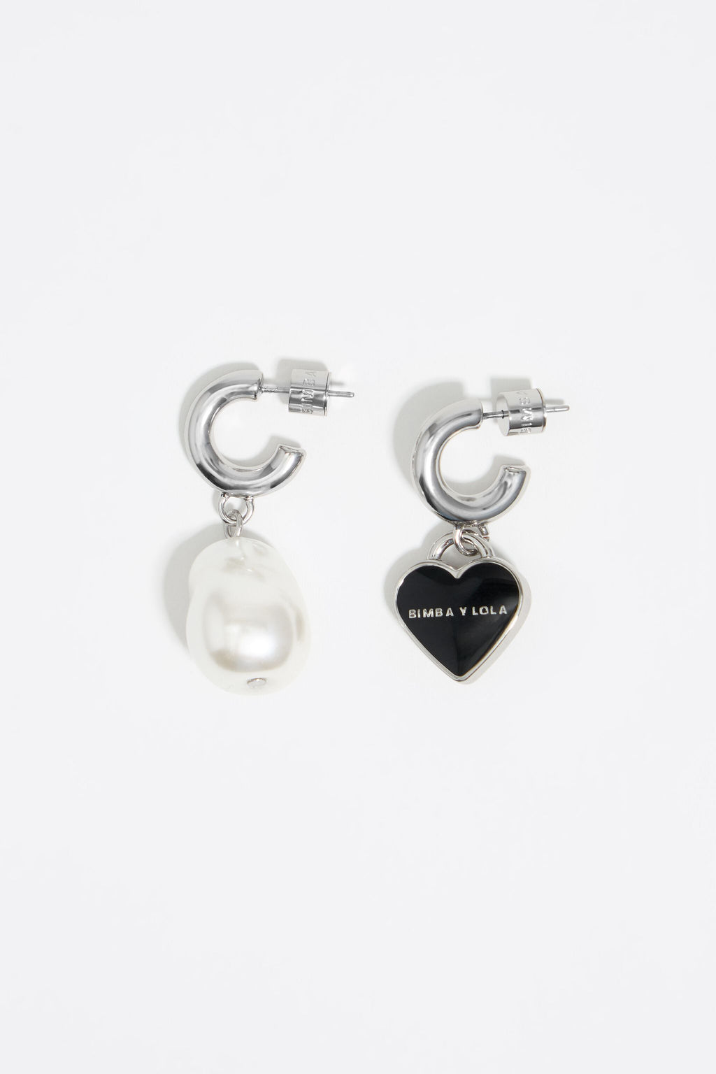 silver pearl heart hoop earrings