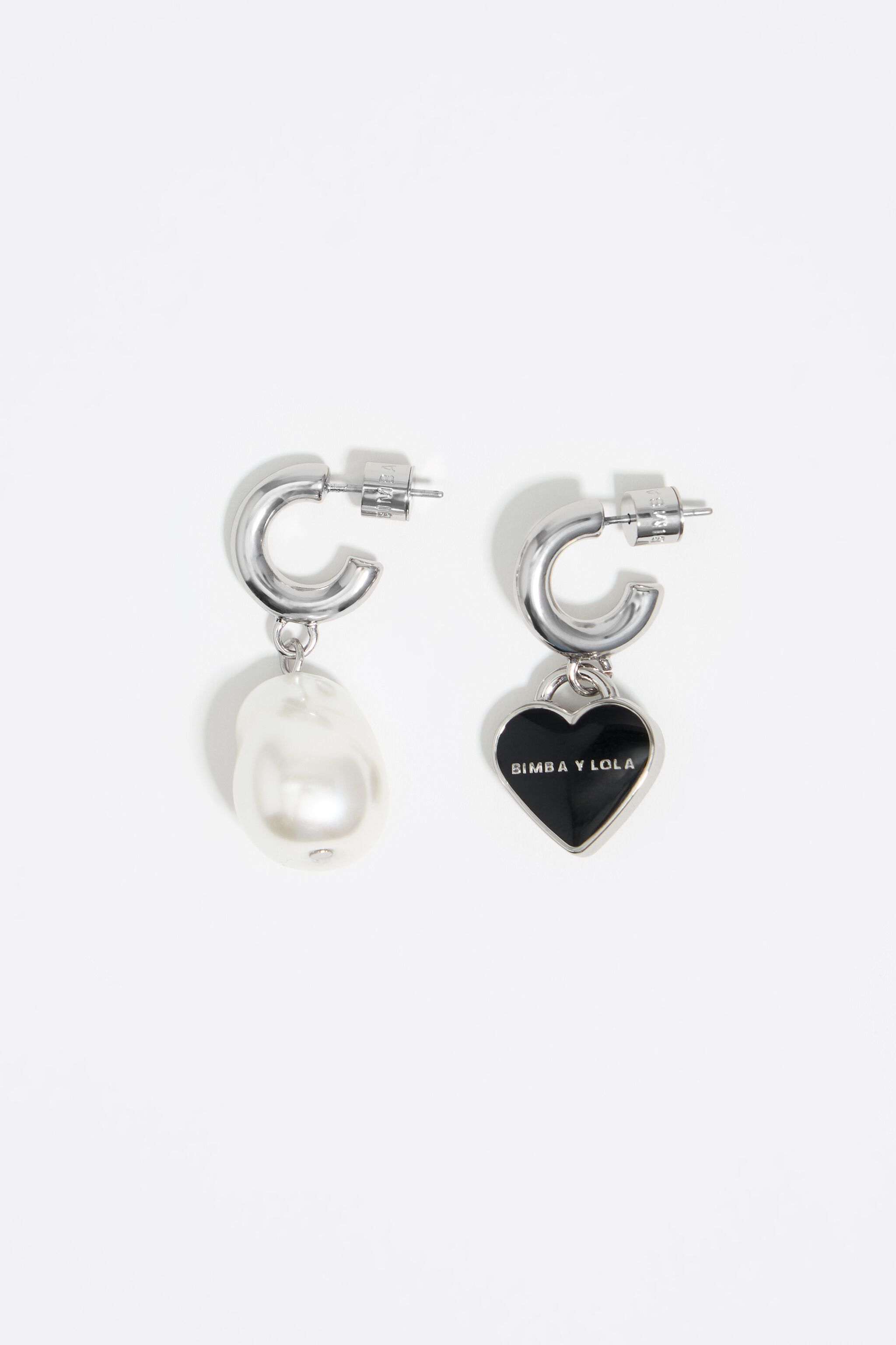 silver pearl heart hoop earrings