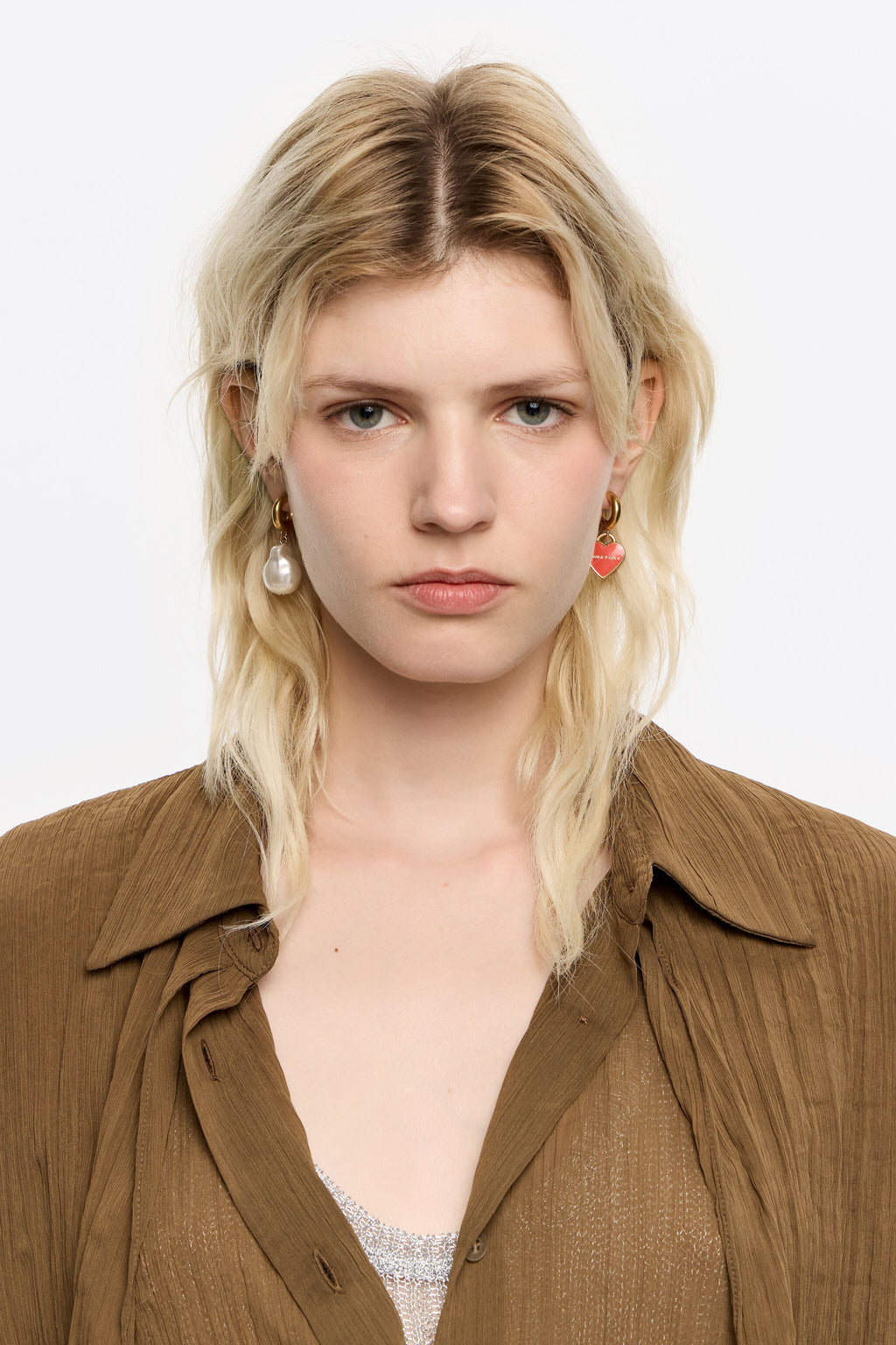 Gold pearl heart hoop earrings