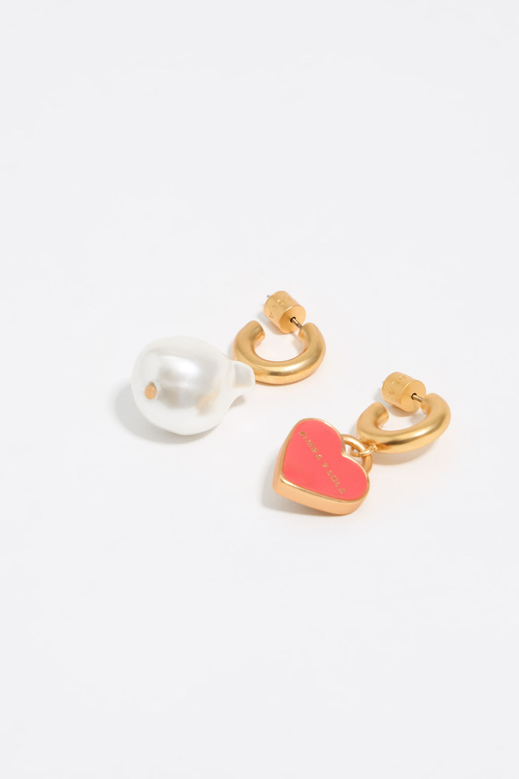 Gold pearl heart hoop earrings