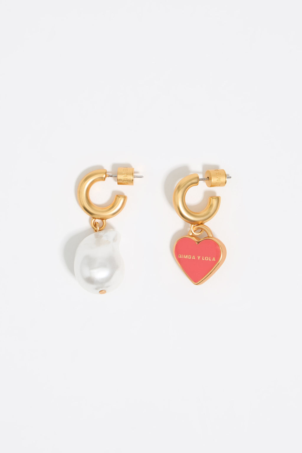 Gold pearl heart hoop earrings