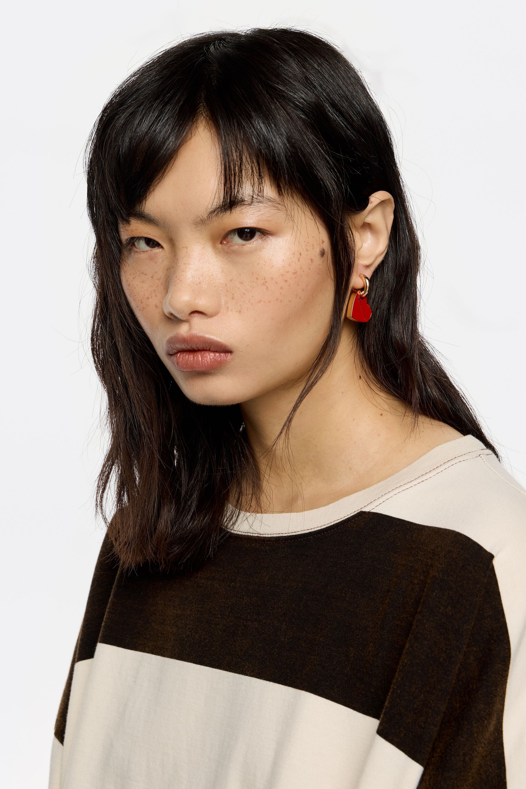 Red and gold heart hoop earrings