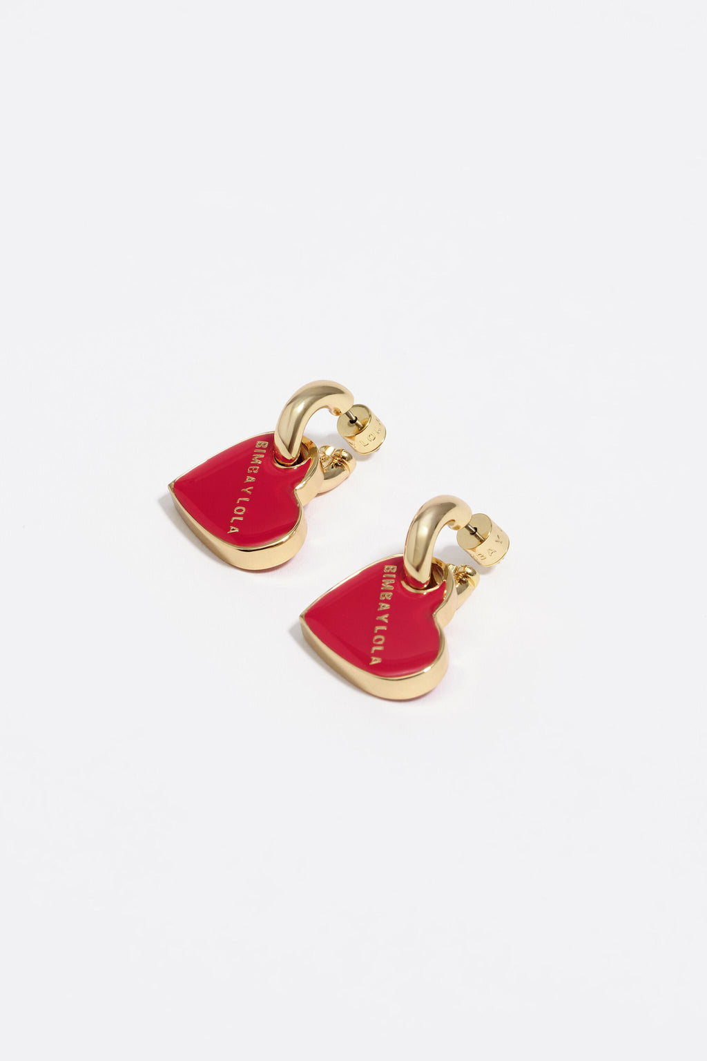 Red and gold heart hoop earrings