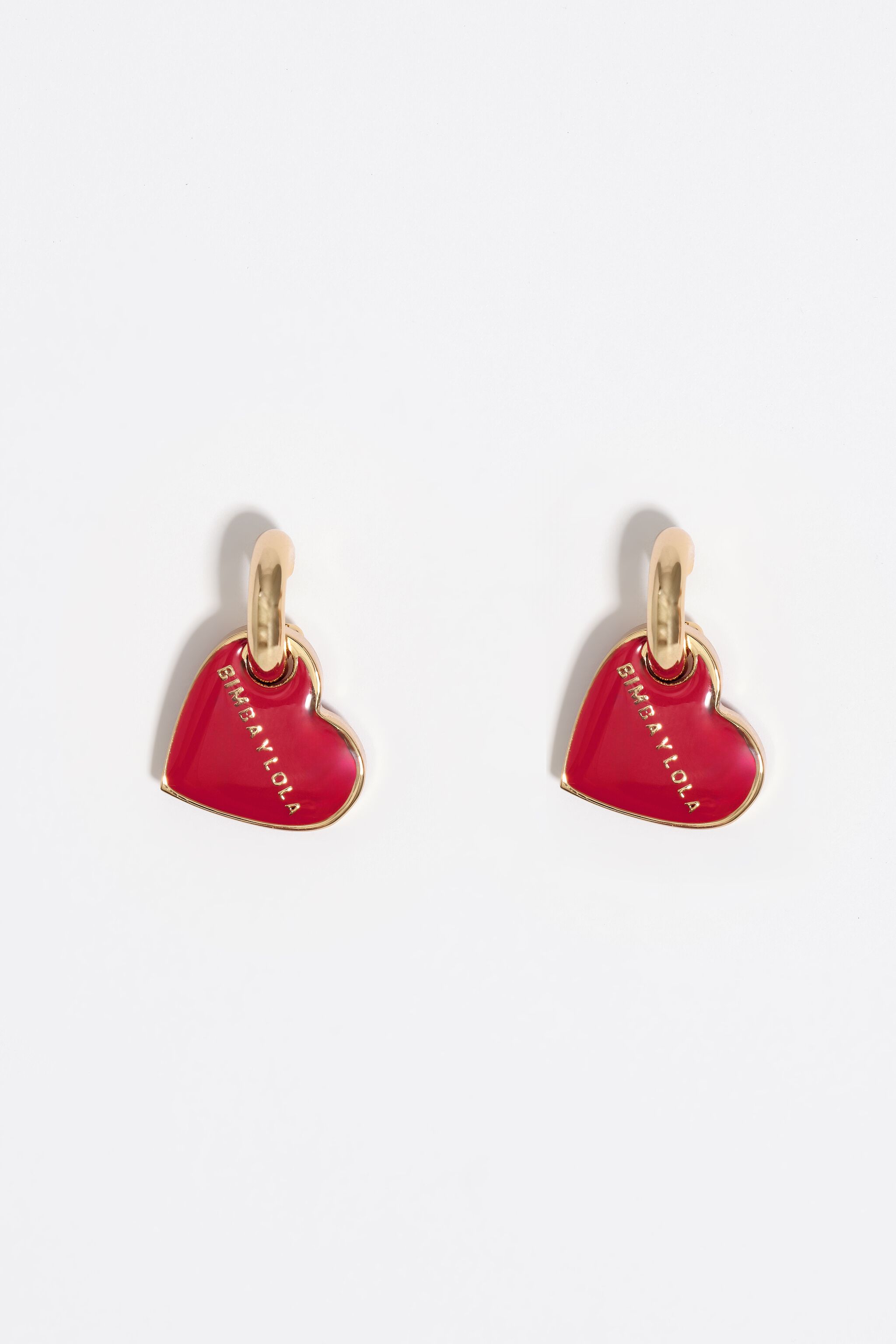 Red and gold heart hoop earrings
