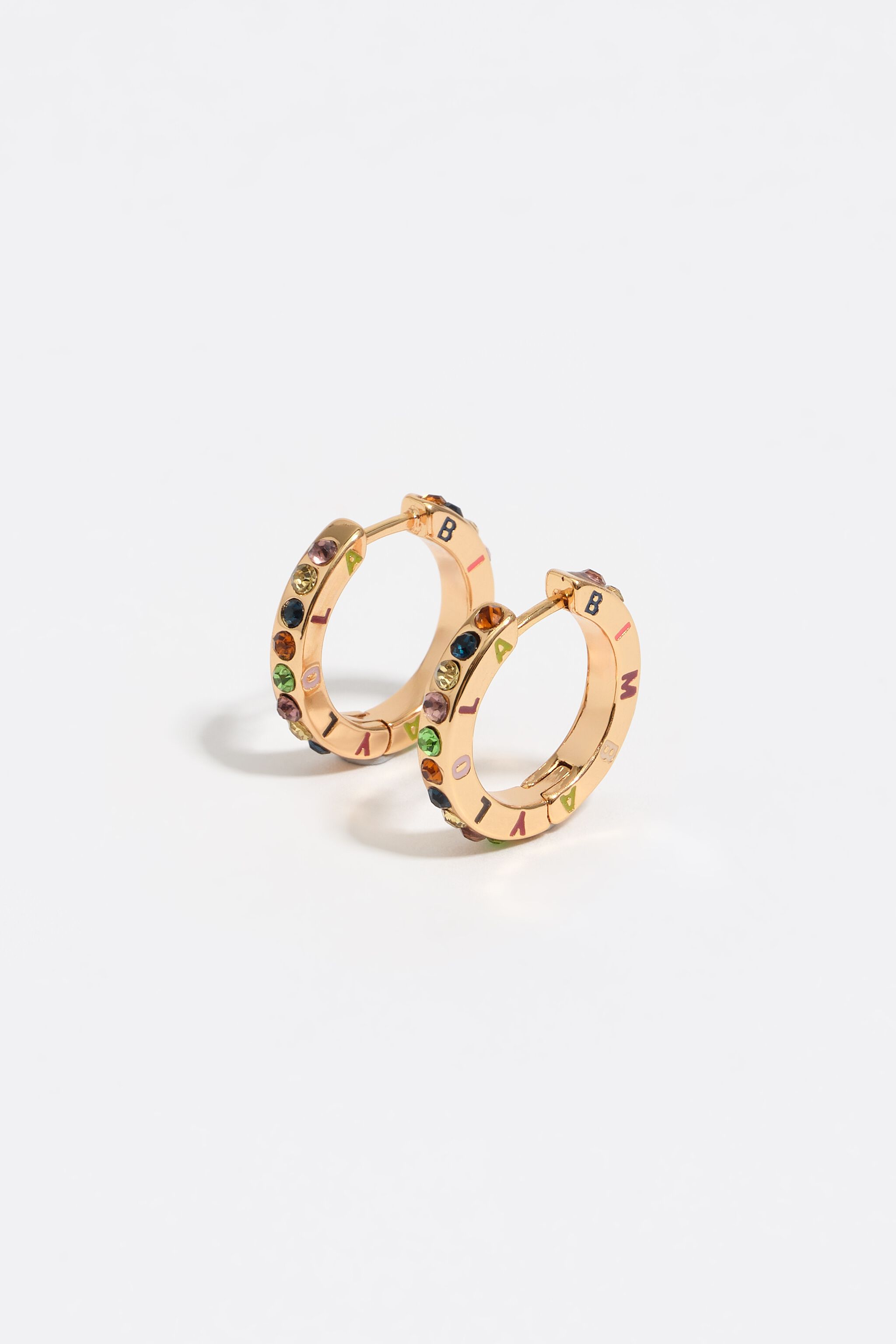 Multicolored crystals and logo hoop earrings