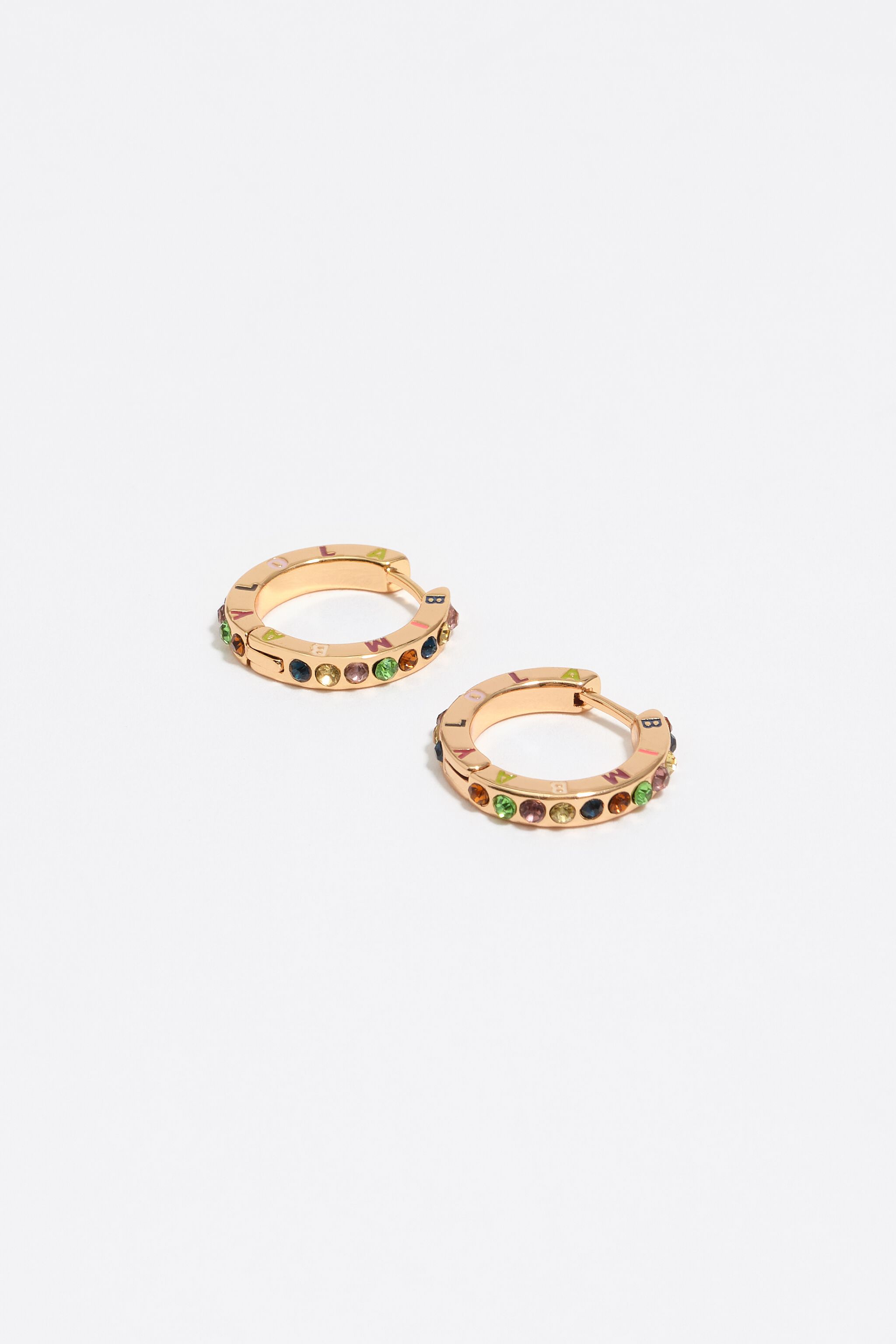 Multicolored crystals and logo hoop earrings