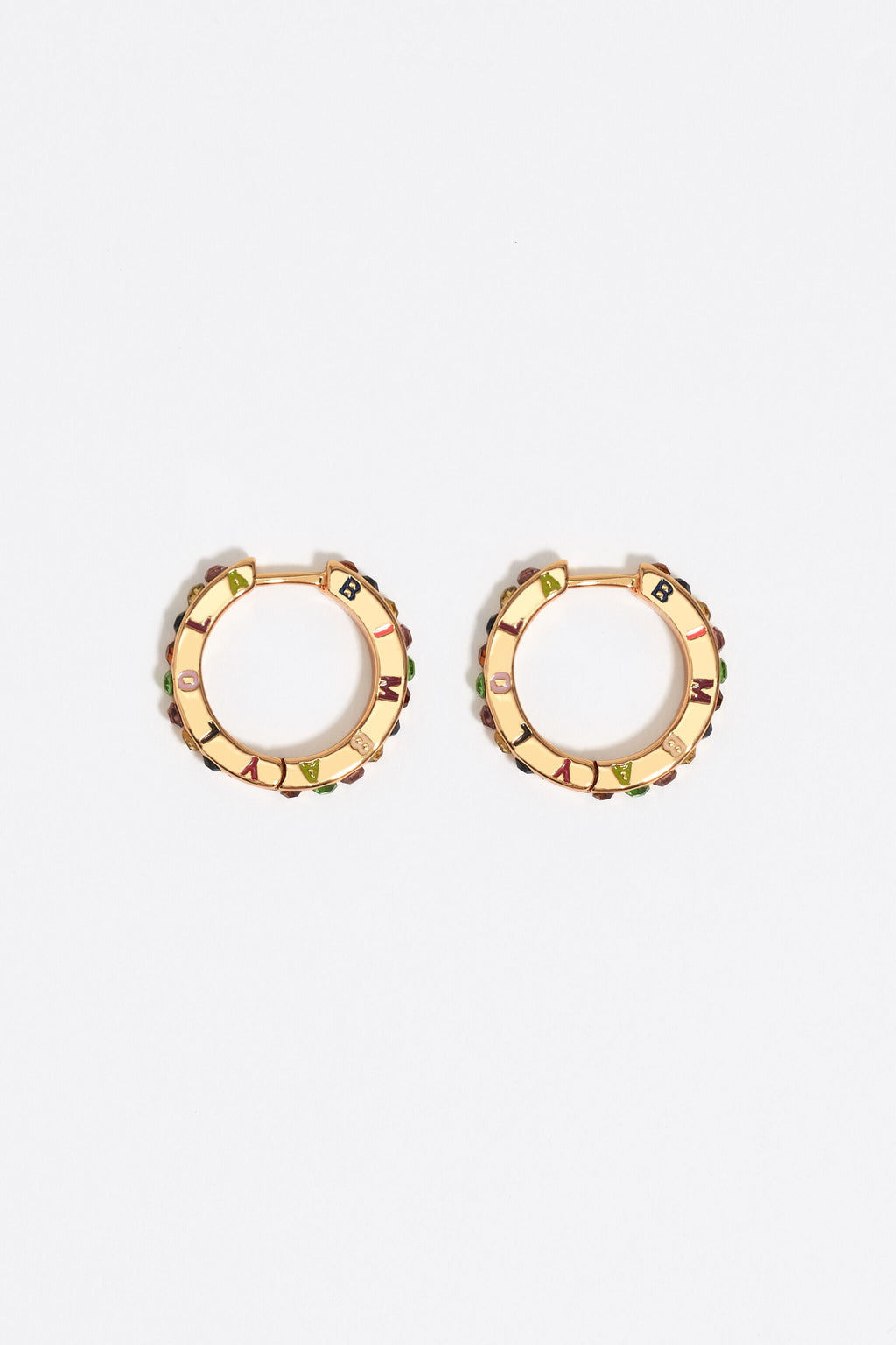 Multicolored crystals and logo hoop earrings