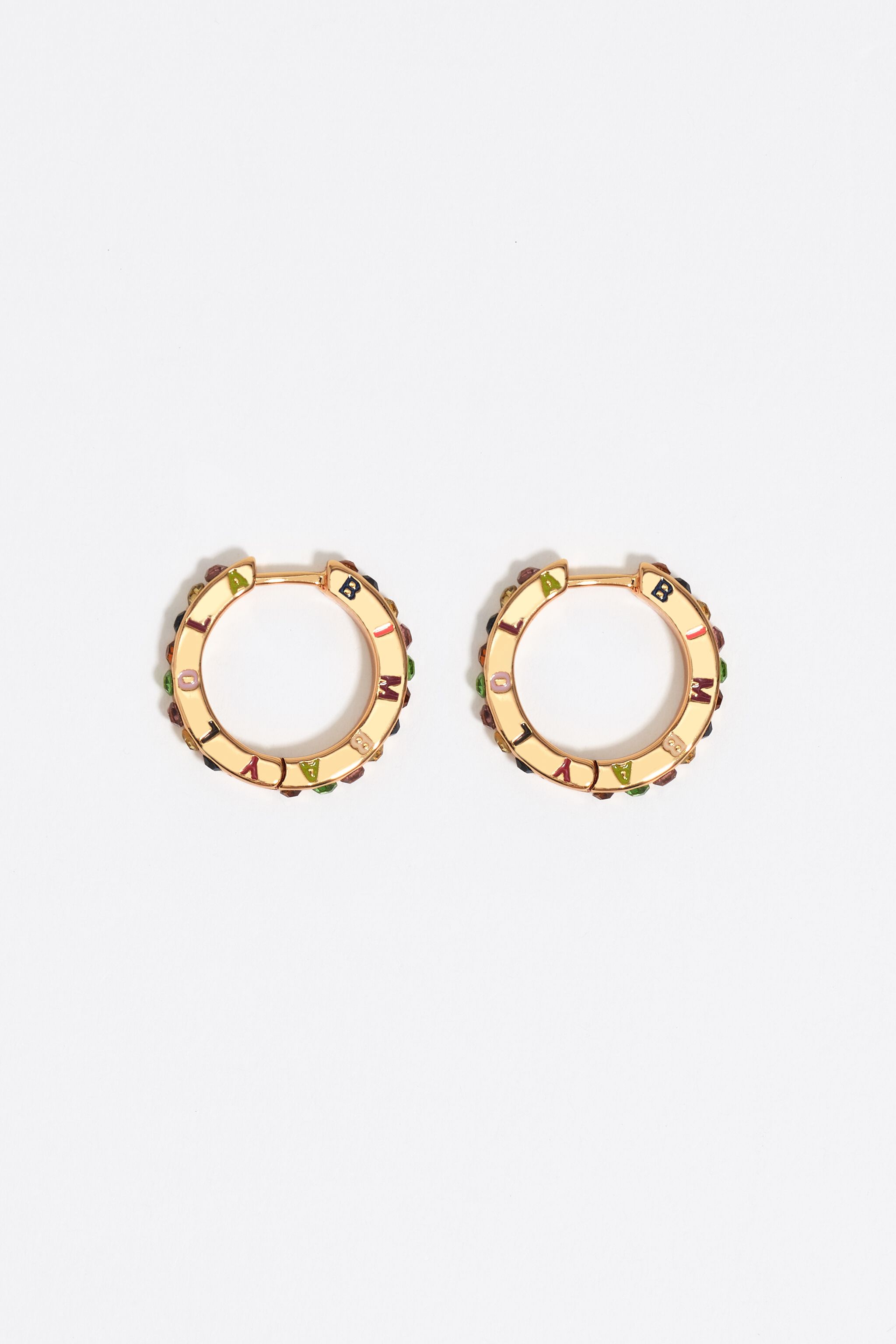 Multicolored crystals and logo hoop earrings