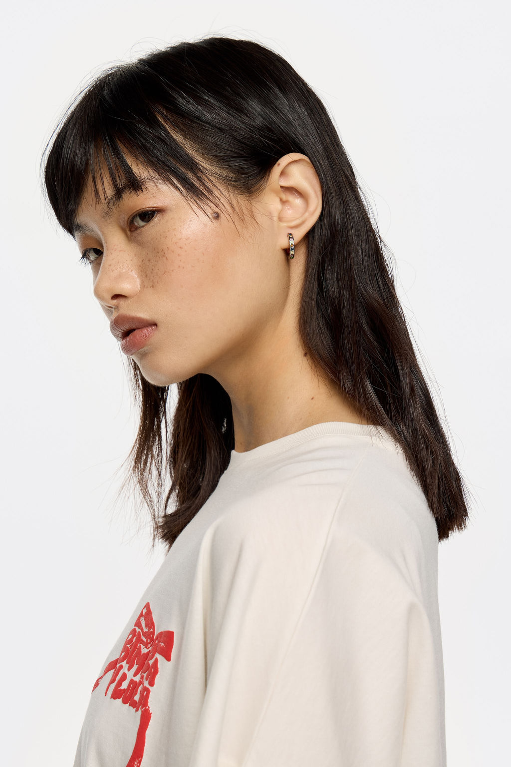 Multicolored crystals and logo hoop earrings