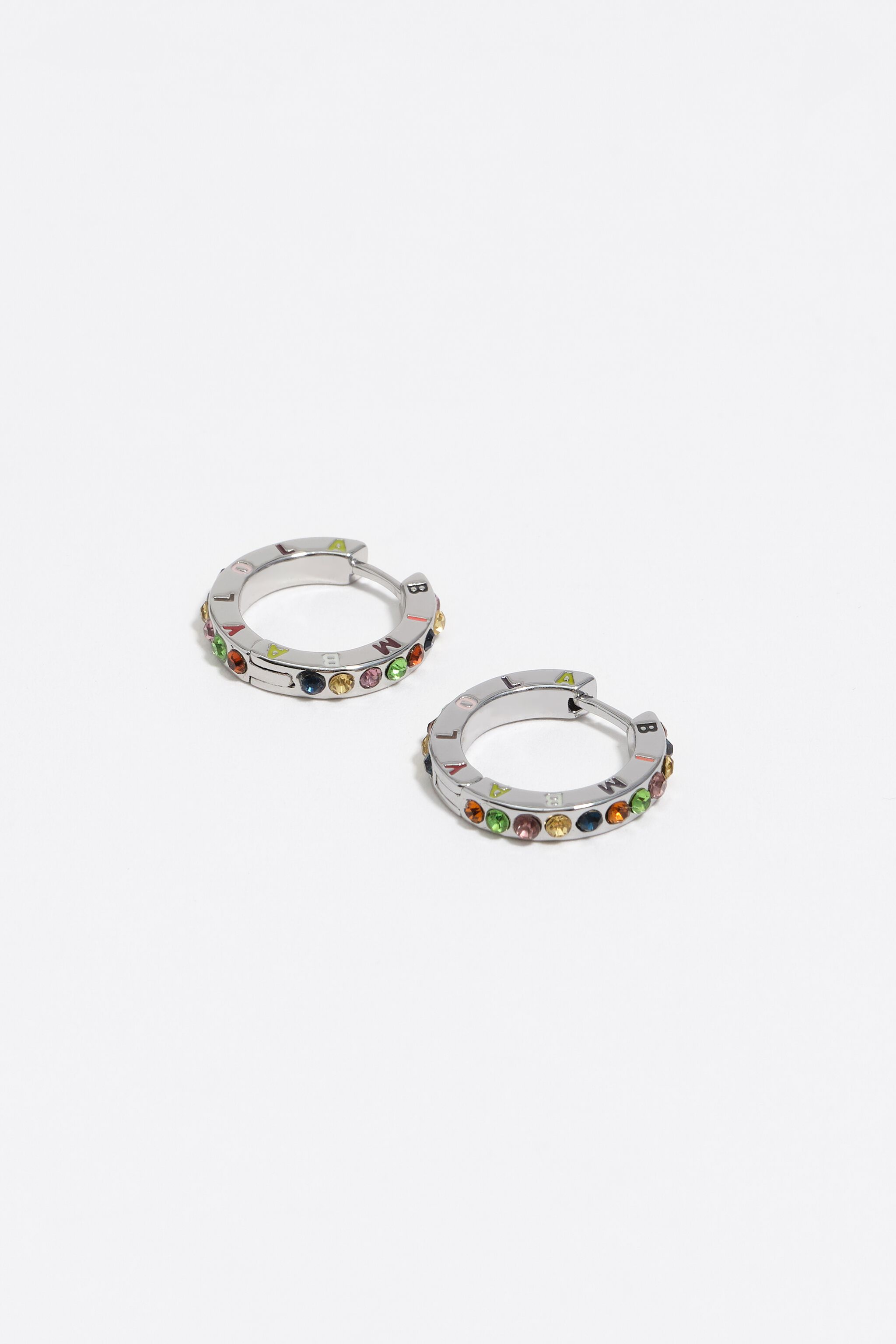 Multicolored crystals and logo hoop earrings