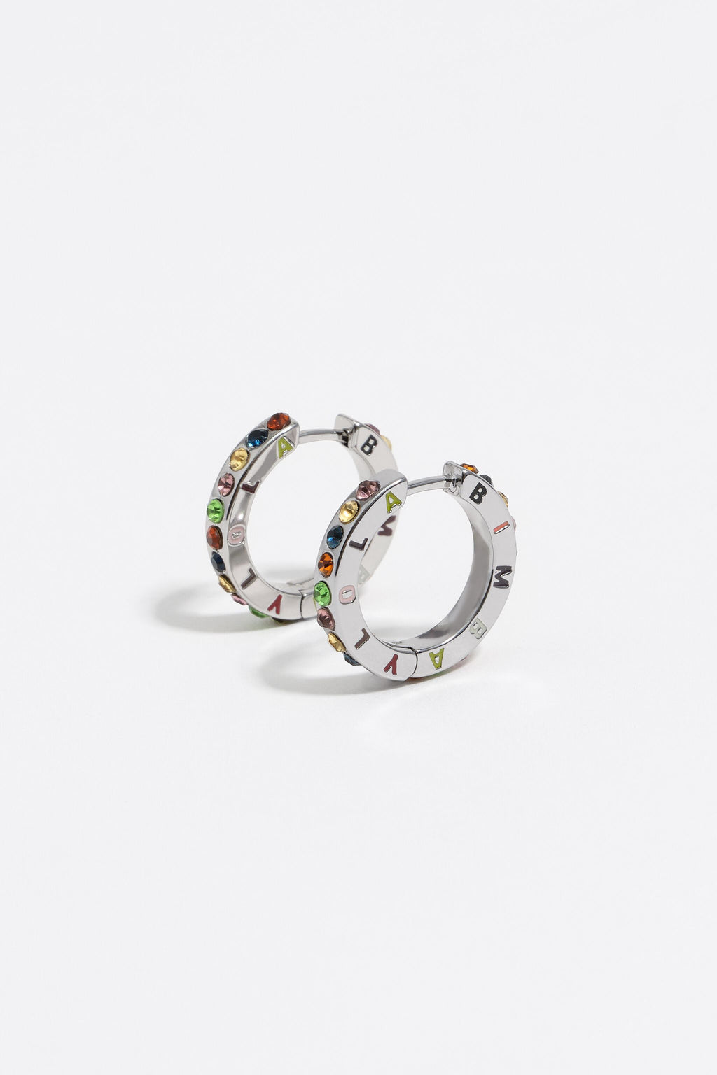 Multicolored crystals and logo hoop earrings