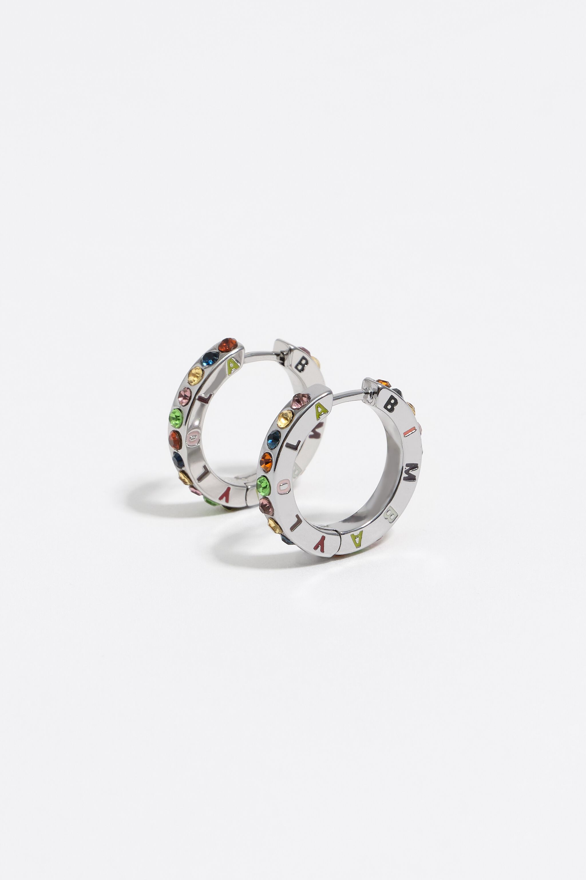 Multicolored crystals and logo hoop earrings