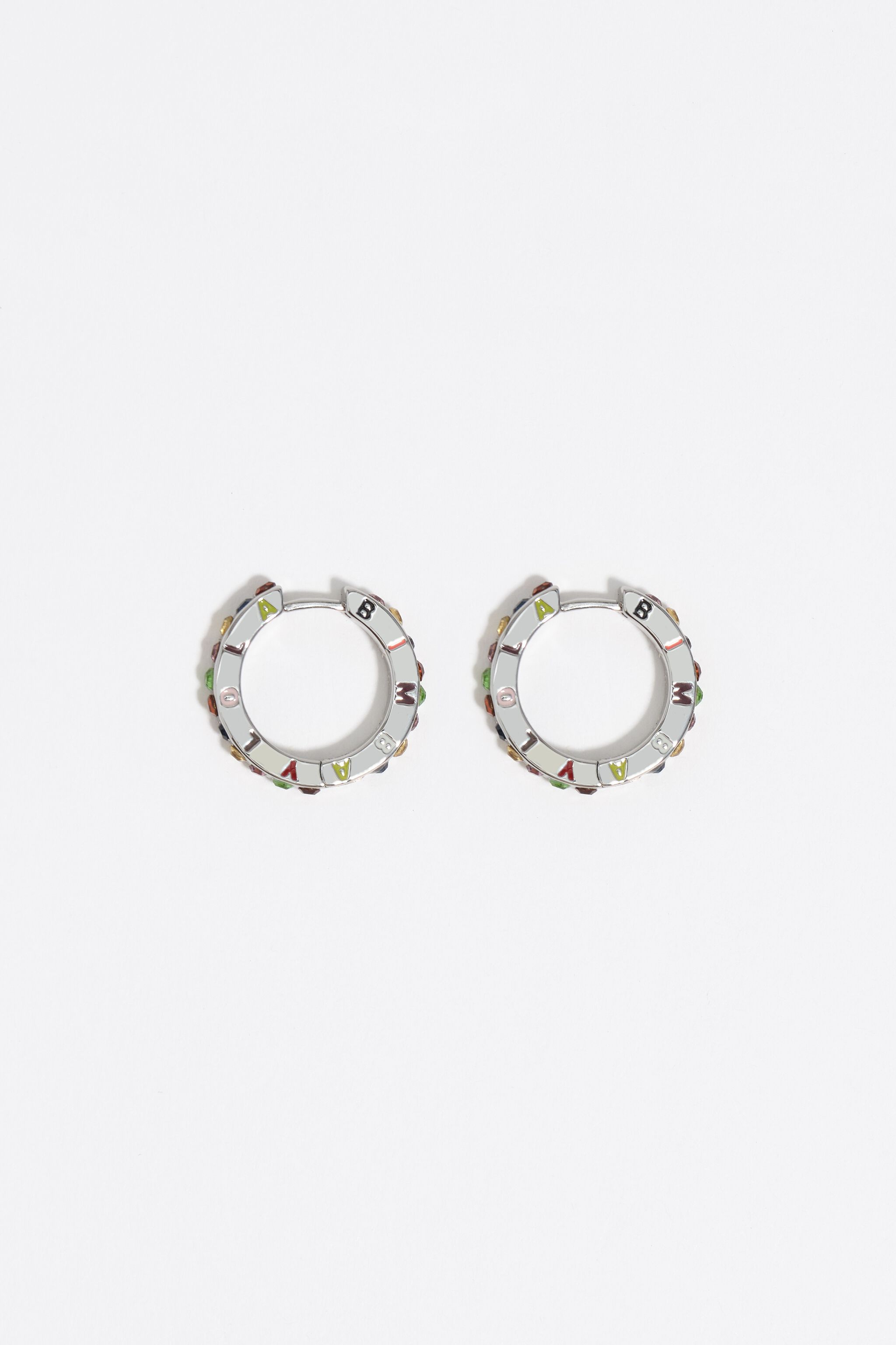 Multicolored crystals and logo hoop earrings