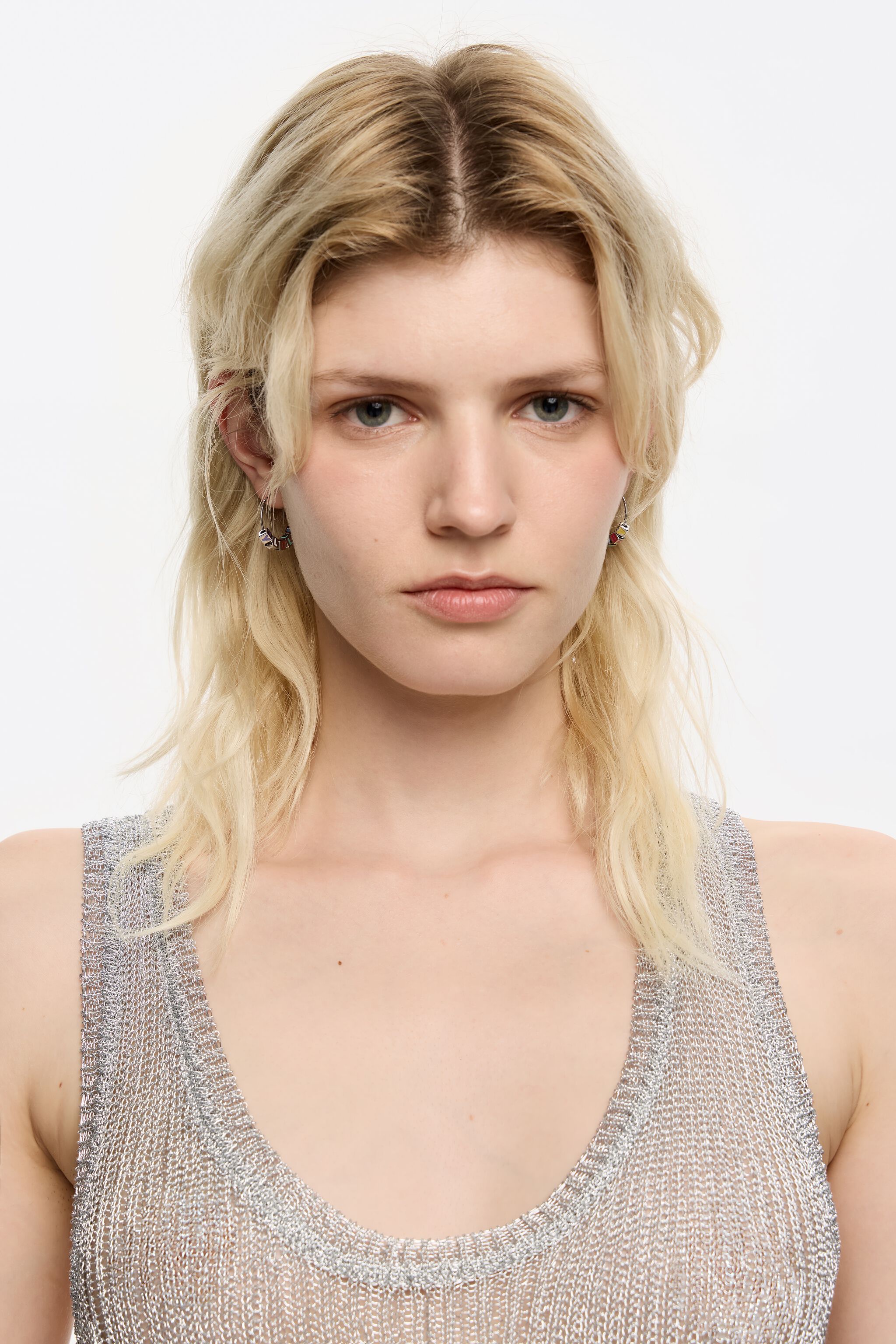 silver-tone dice logo hoop earrings