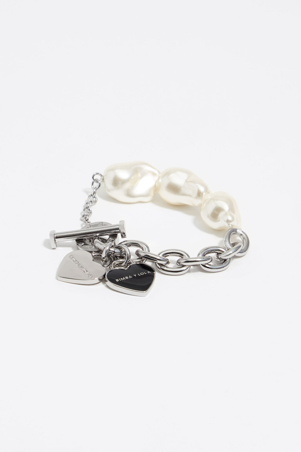 silver-tone chain and pearl heart logo bracelet
