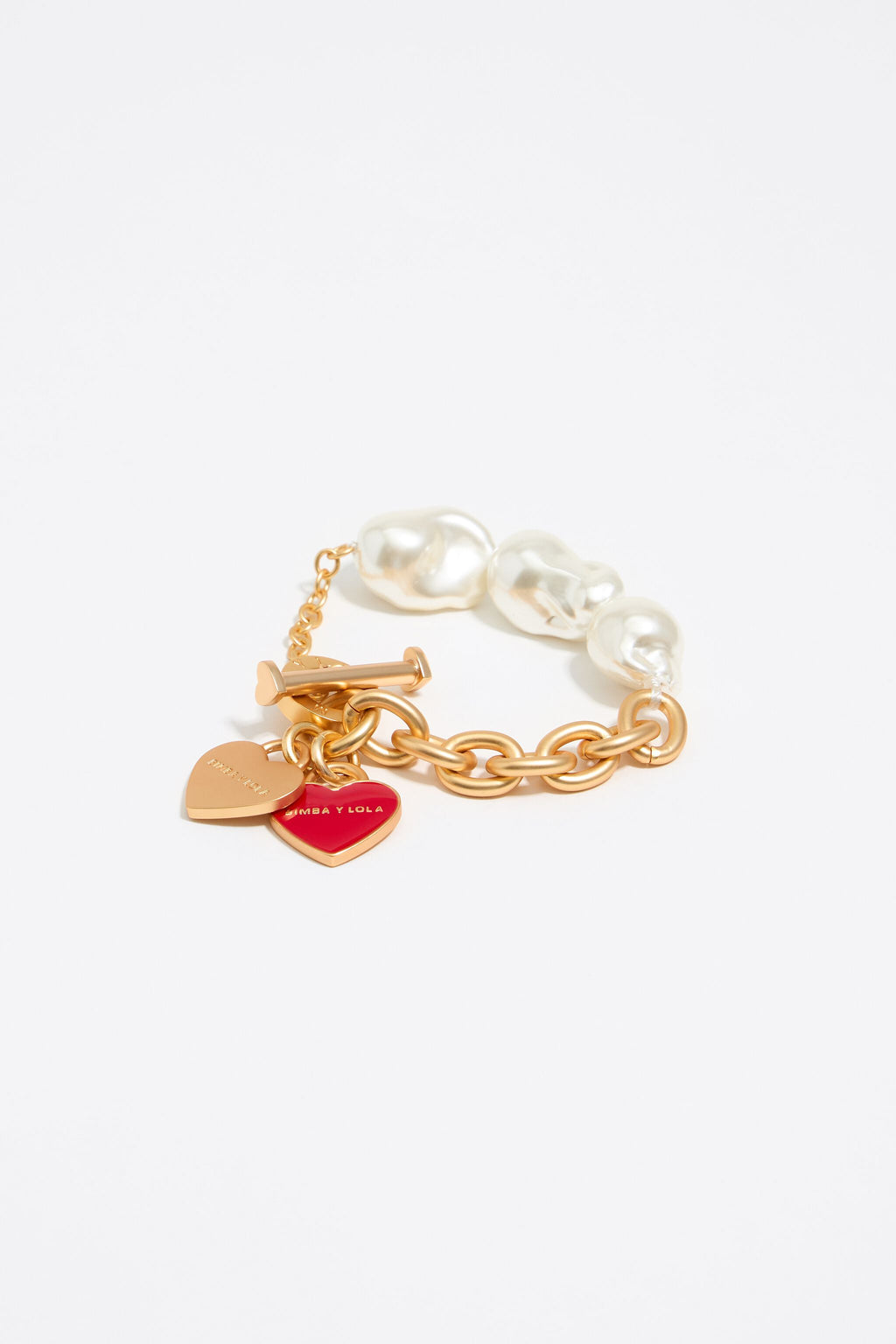 Gold-tone chain and pearl heart logo bracelet