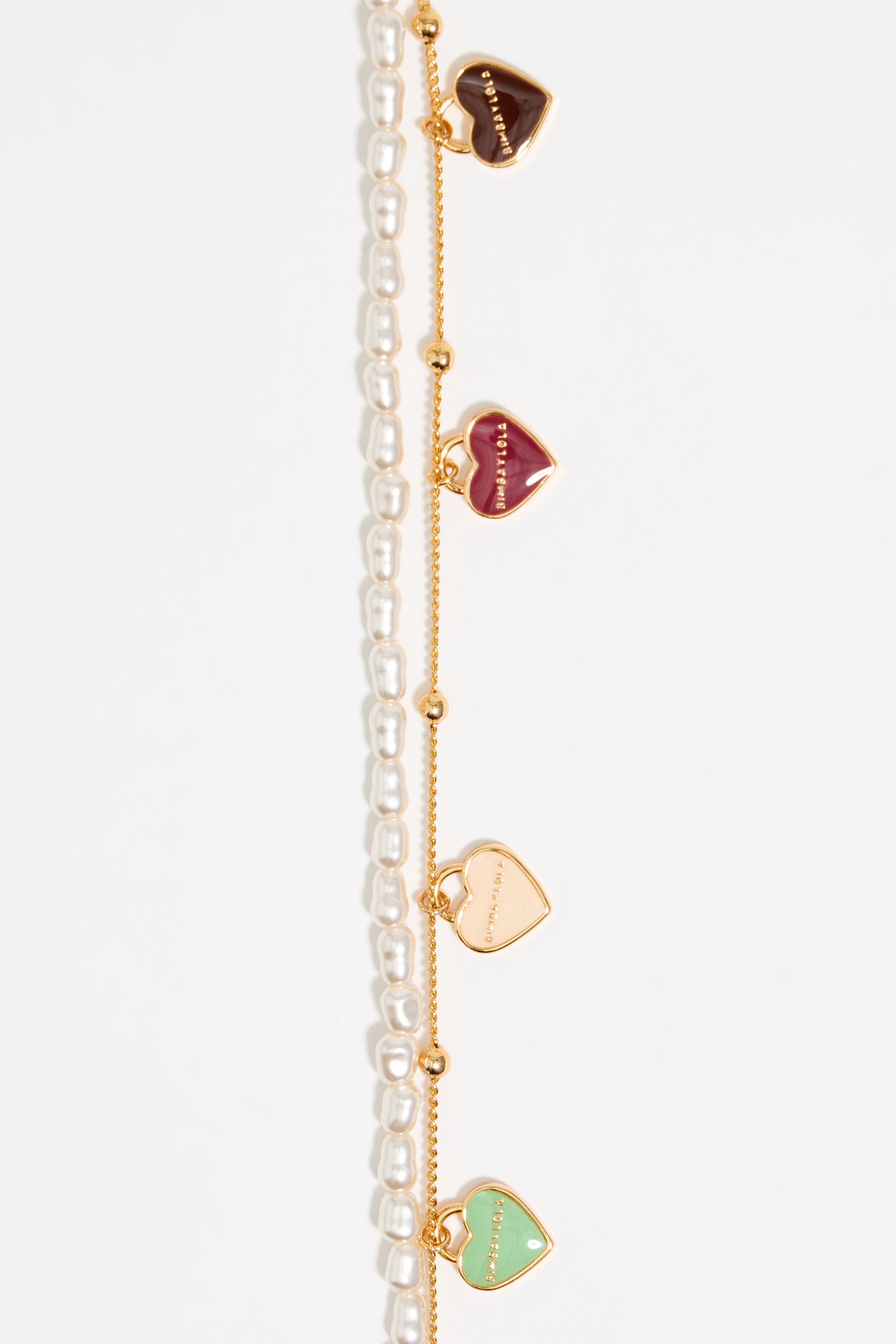 Gold-tone chain and pearl heart logo double-layer bracelet