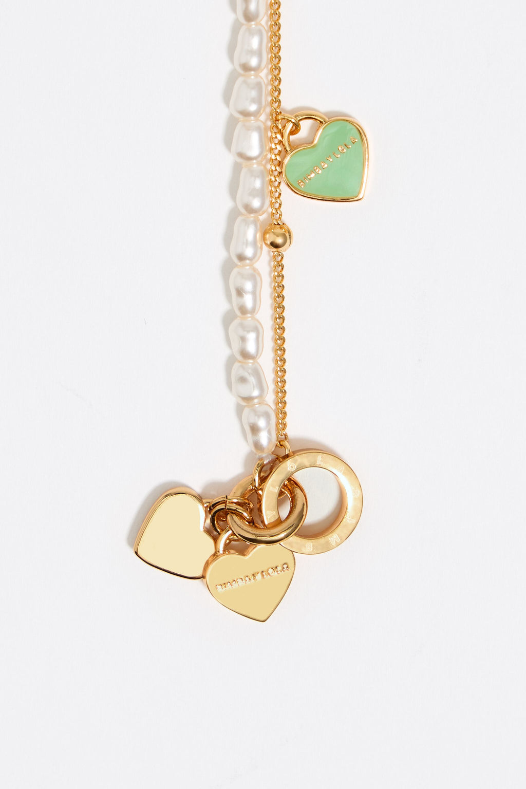 Gold-tone chain and pearl heart logo double-layer bracelet