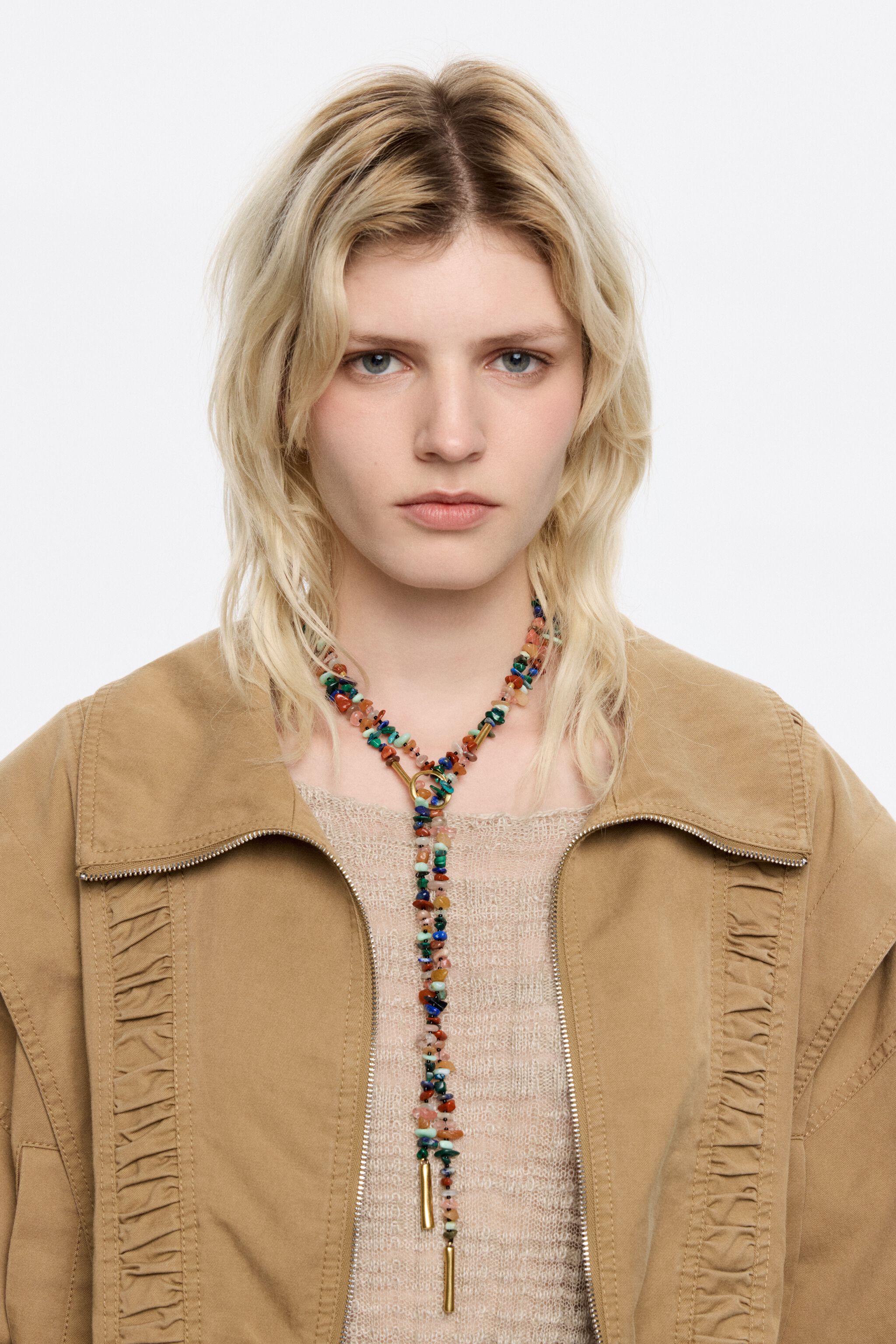 Matte gold multicolor stones necklace