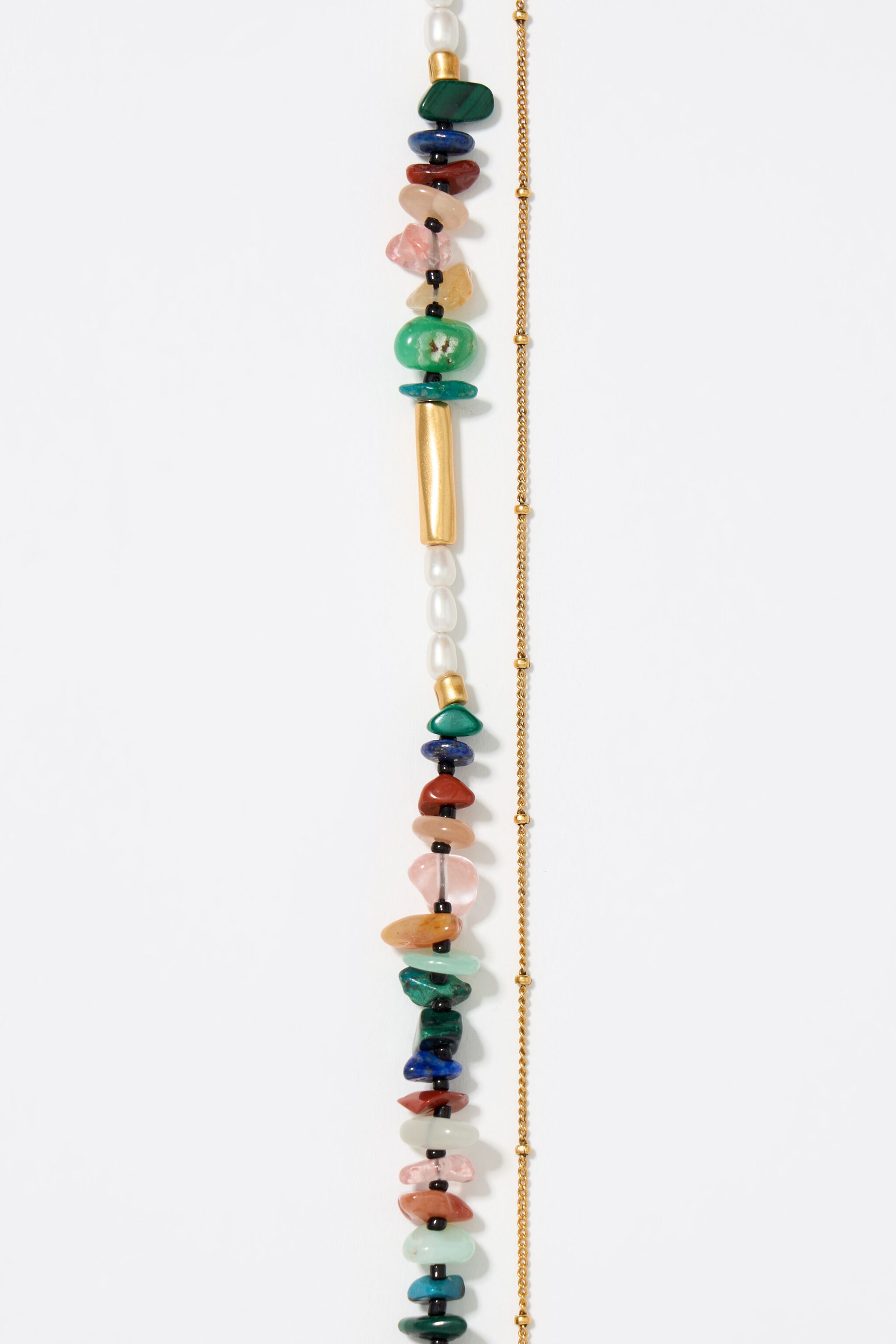 Matte gold-tone double-layer chain and multicolor stones necklace