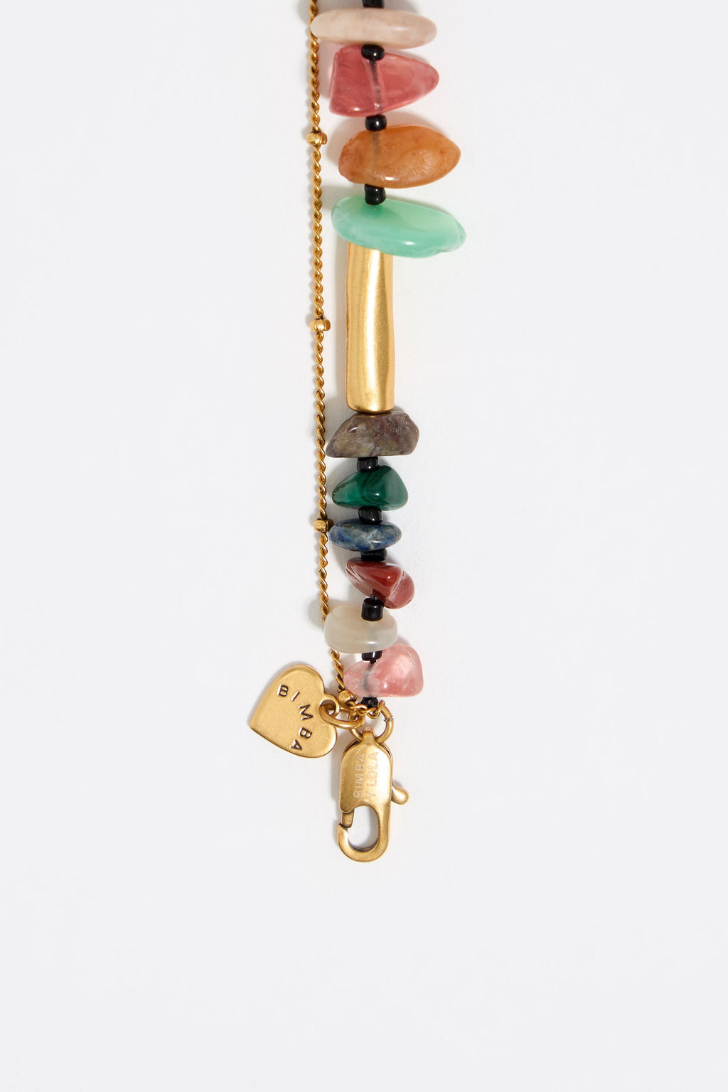 Matte gold-tone double-layer chain and multicolor stones necklace