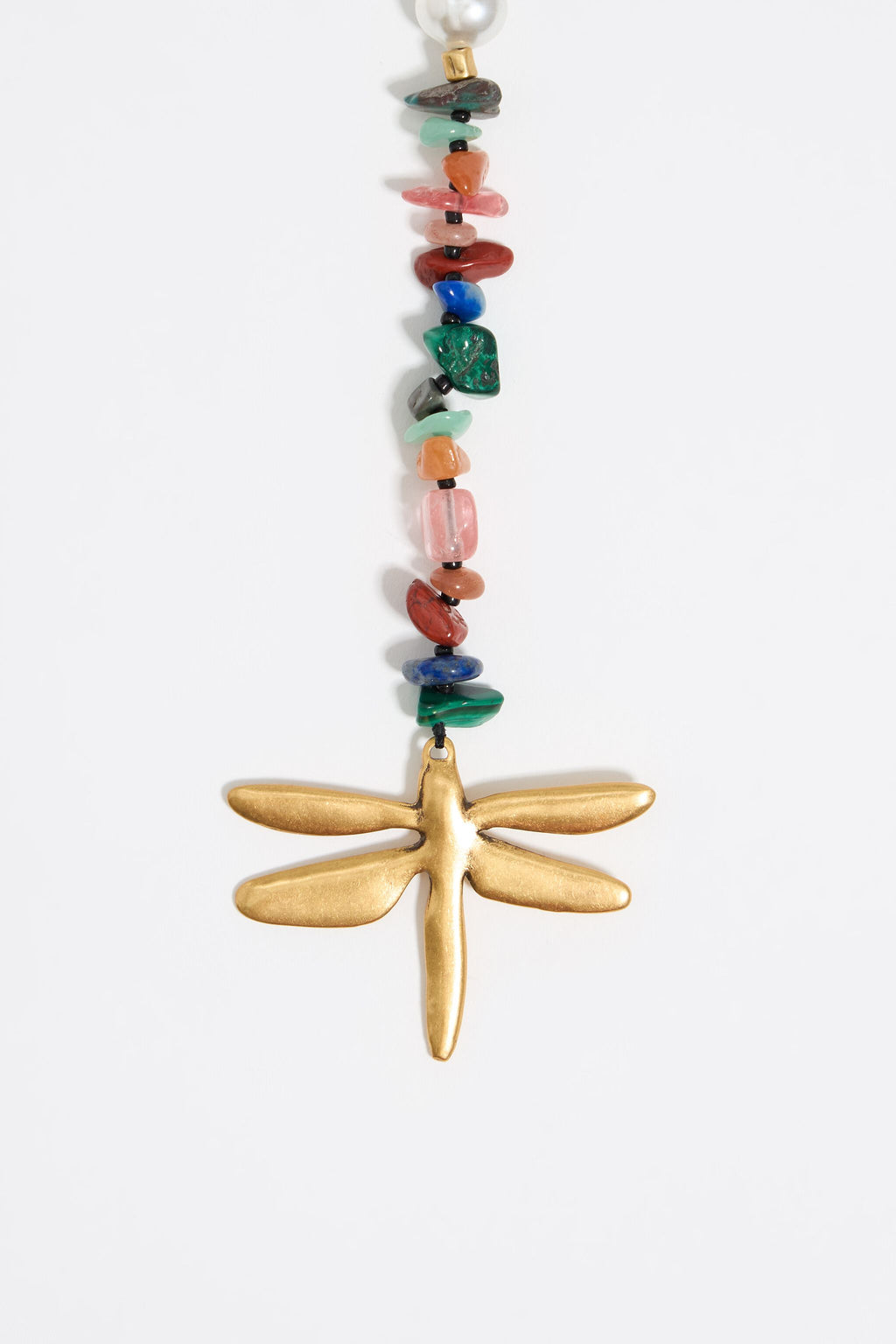 Matte gold dragonfly and multicolor stones necklace