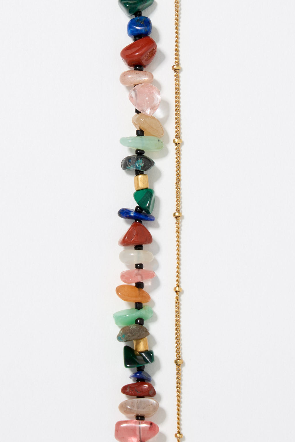 Matte gold-tone double-layer chain and multicolor stones bracelet