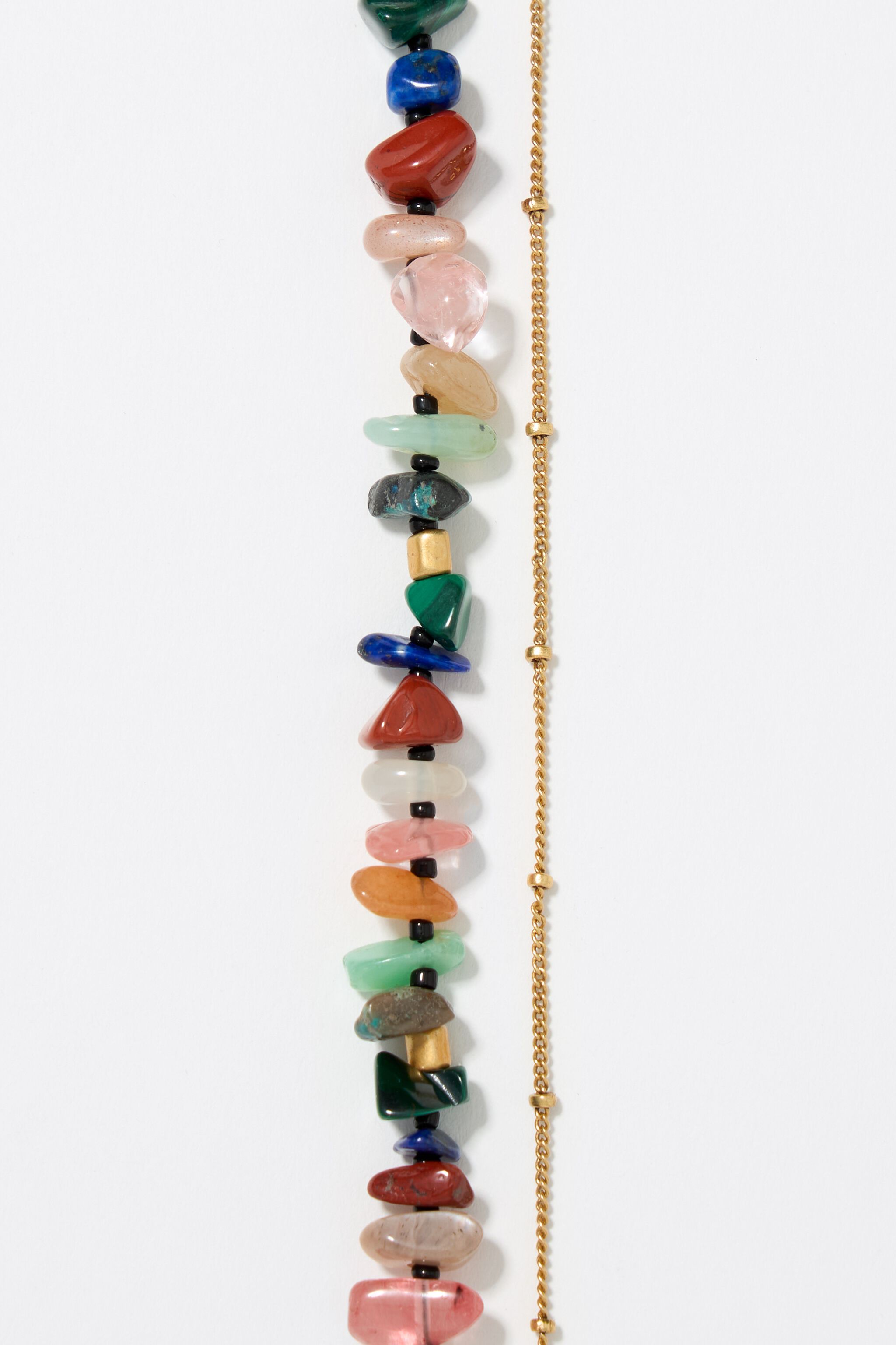 Matte gold-tone double-layer chain and multicolor stones bracelet