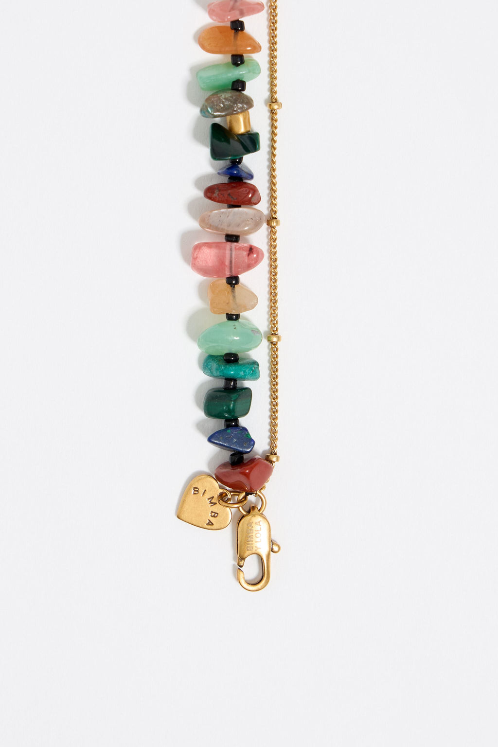 Matte gold-tone double-layer chain and multicolor stones bracelet