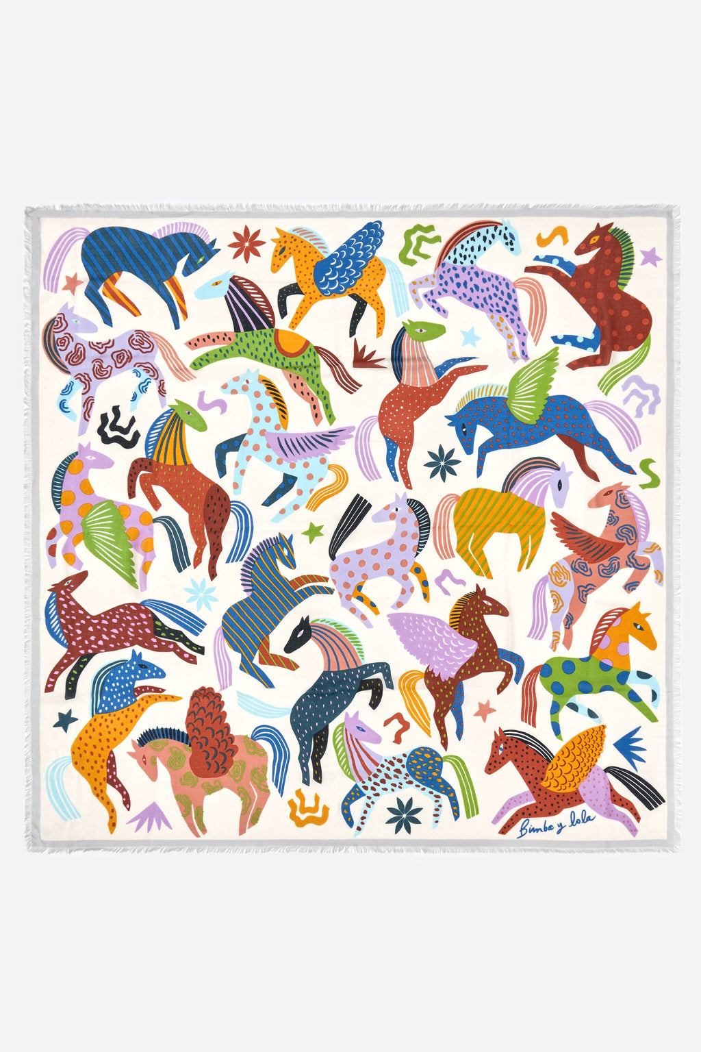 Off-white horse shawl with mini prints