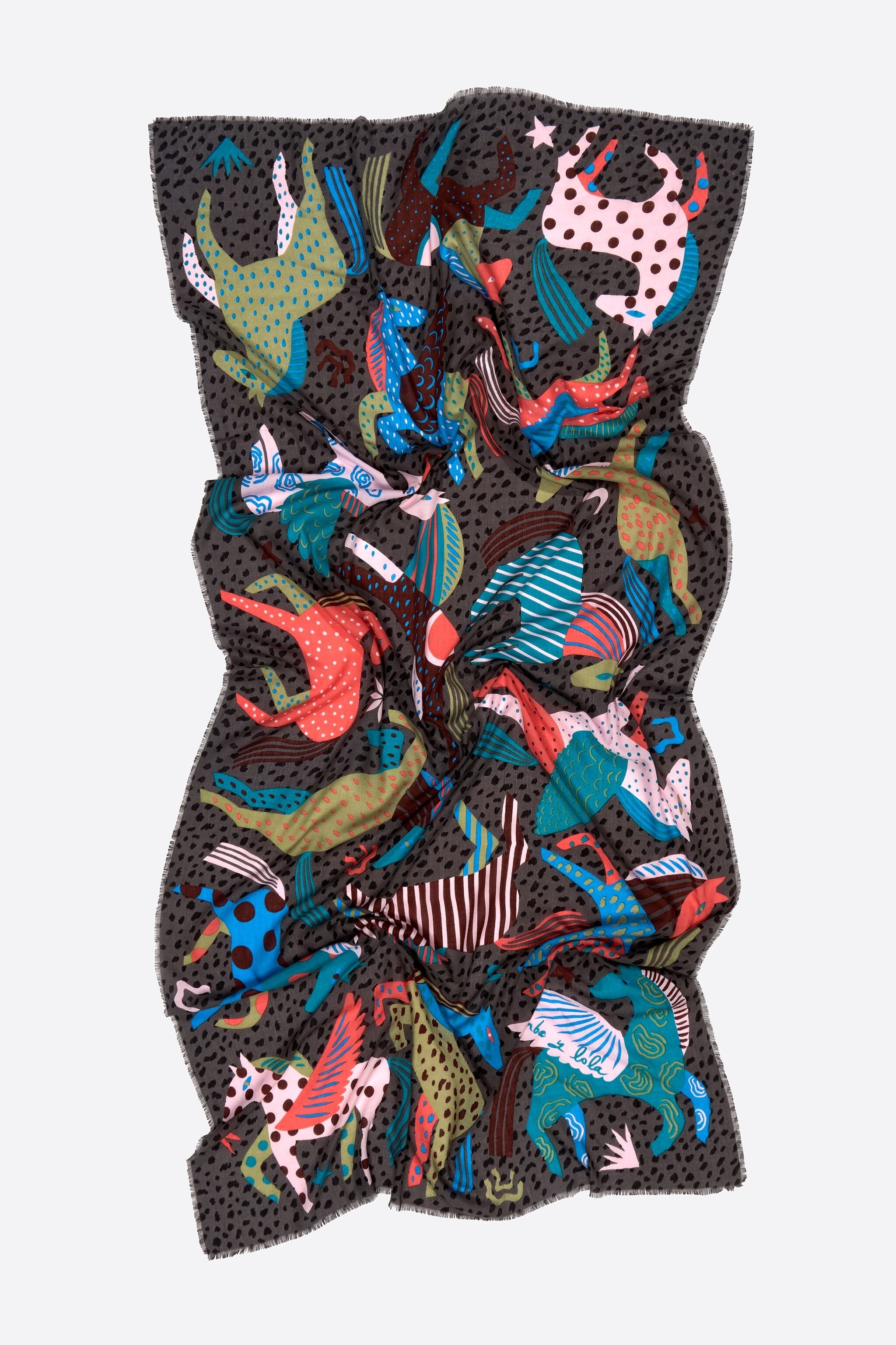 Anthracite horse shawl with mini prints and splodge print