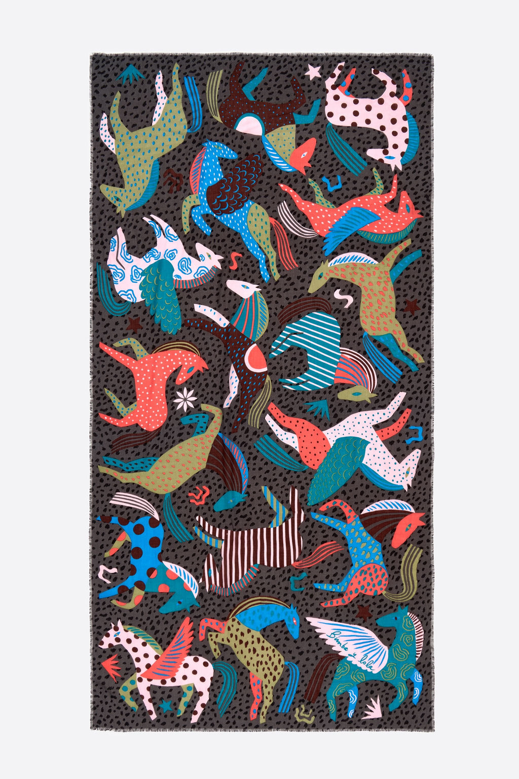 Anthracite horse shawl with mini prints and splodge print