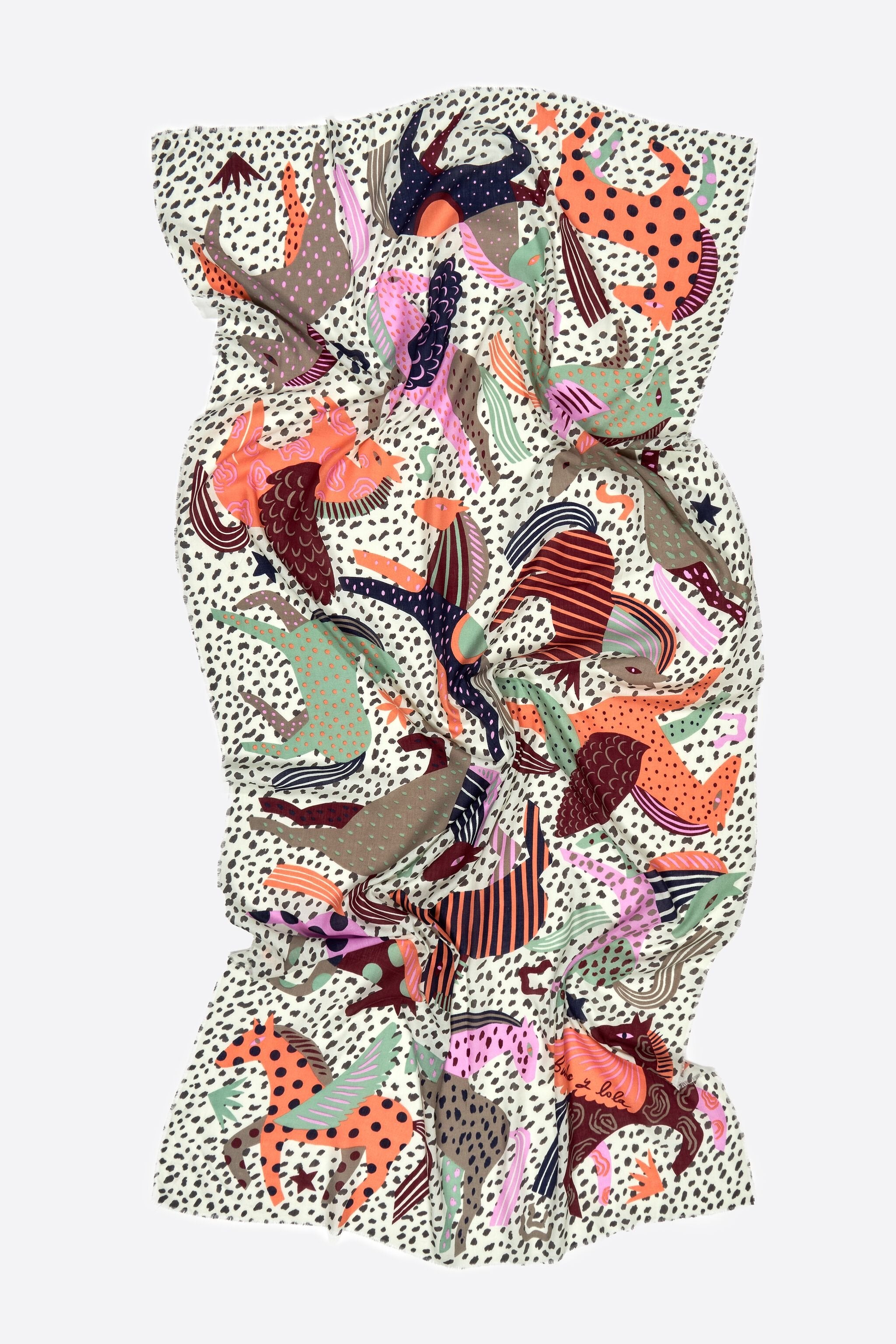 Off-white horse shawl with mini prints and splodge print