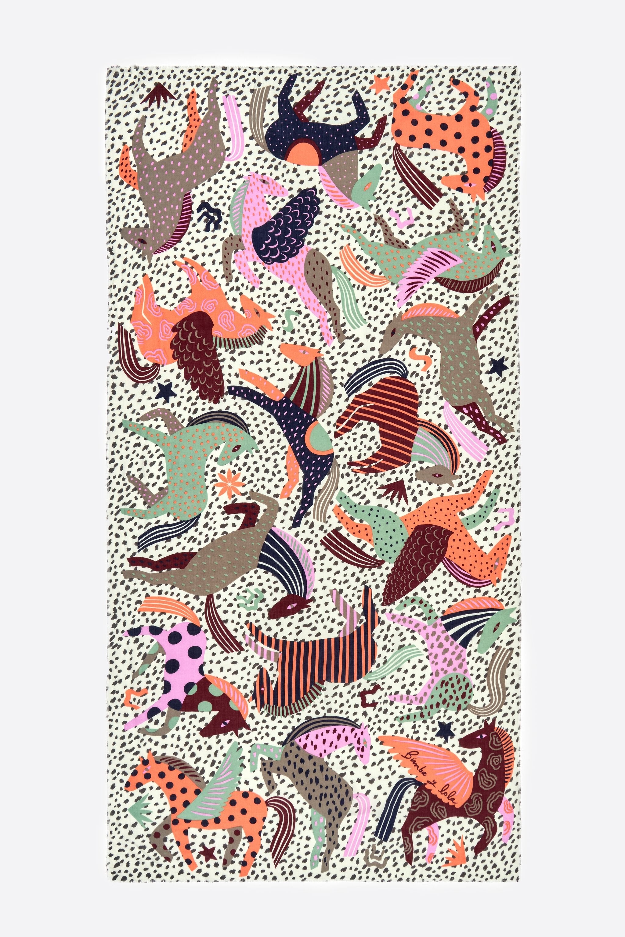 Off-white horse shawl with mini prints and splodge print