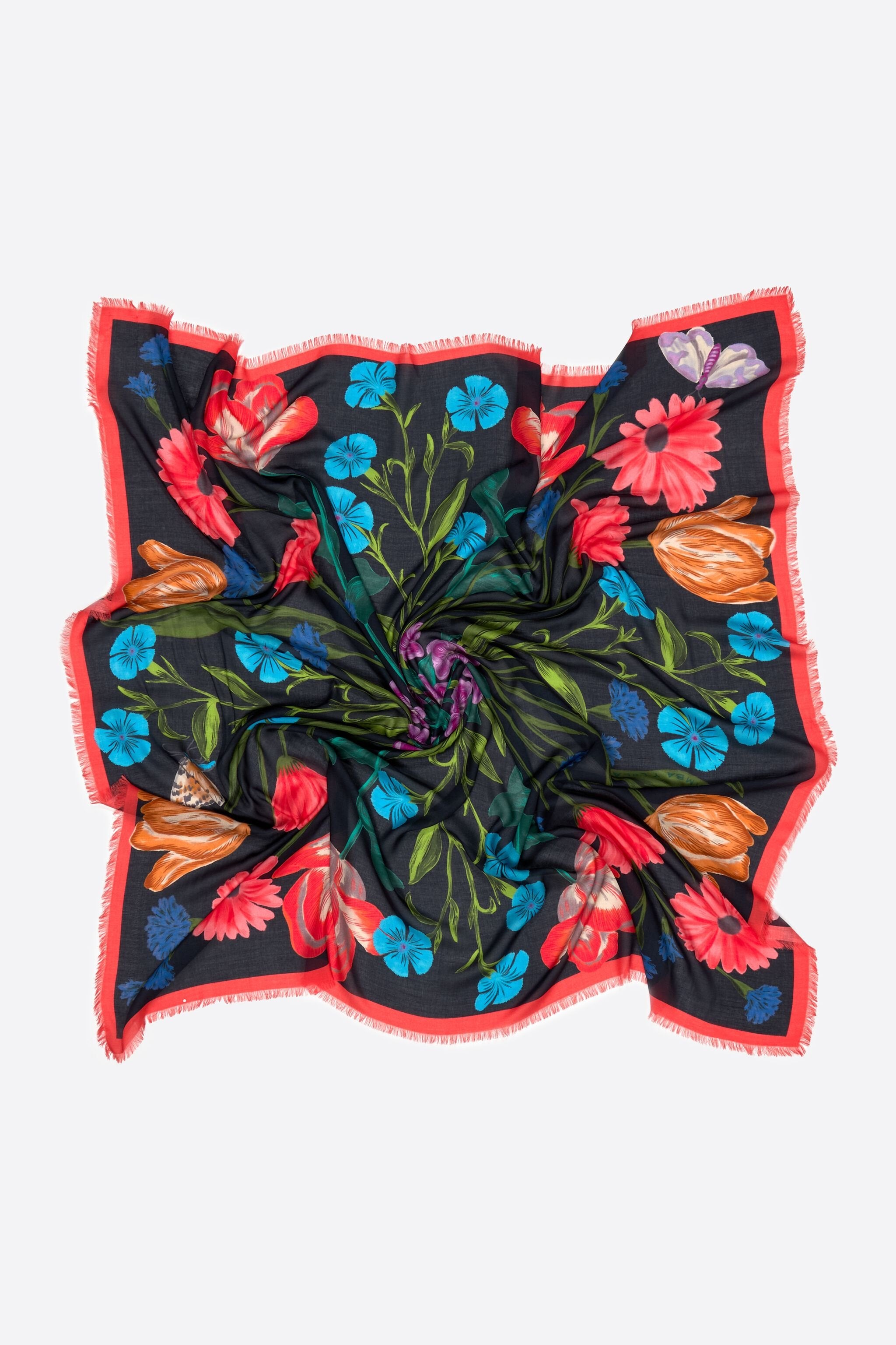 Black botanical flowers shawl