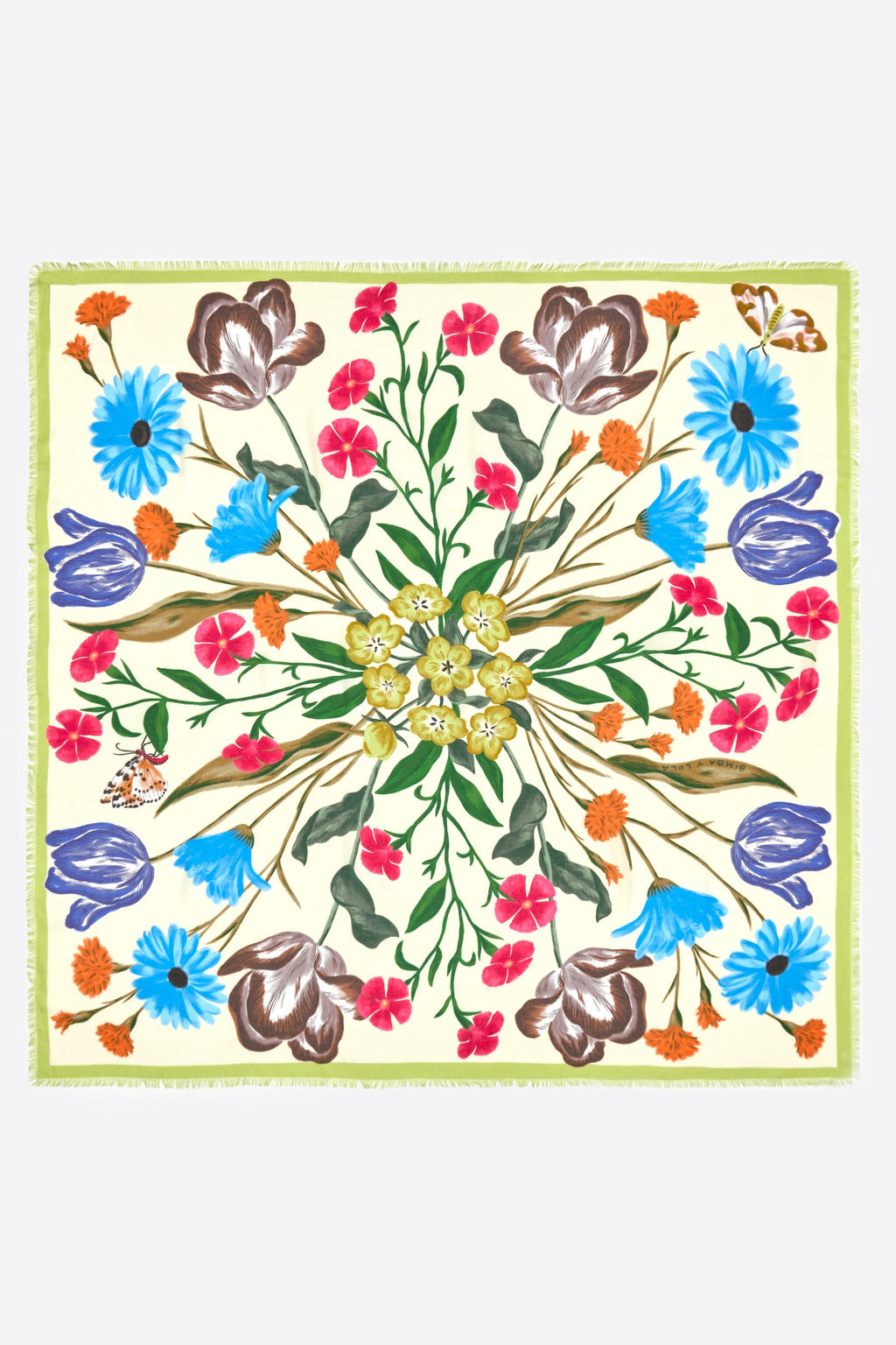 Lime botanical flowers shawl