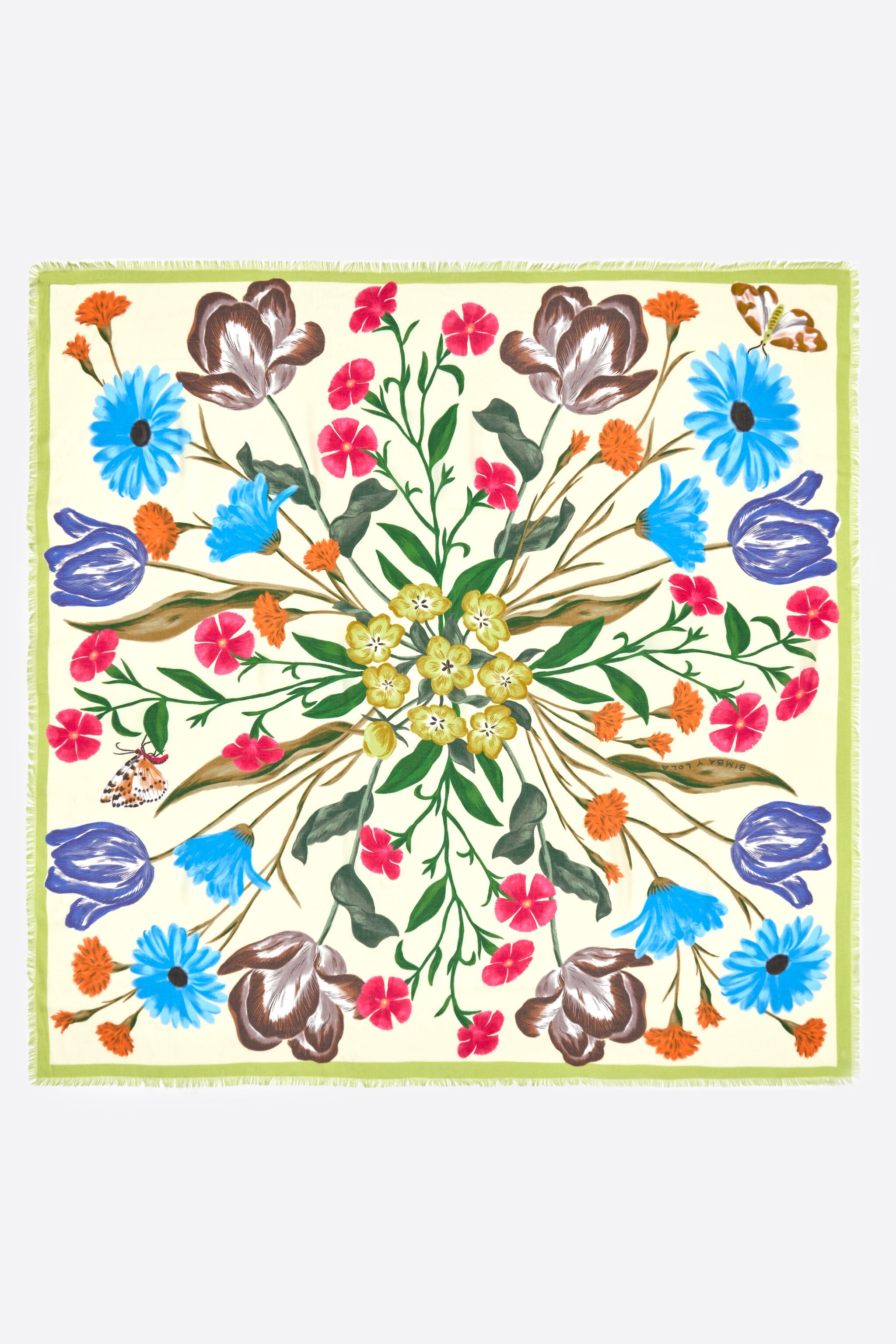 Lime botanical flowers shawl