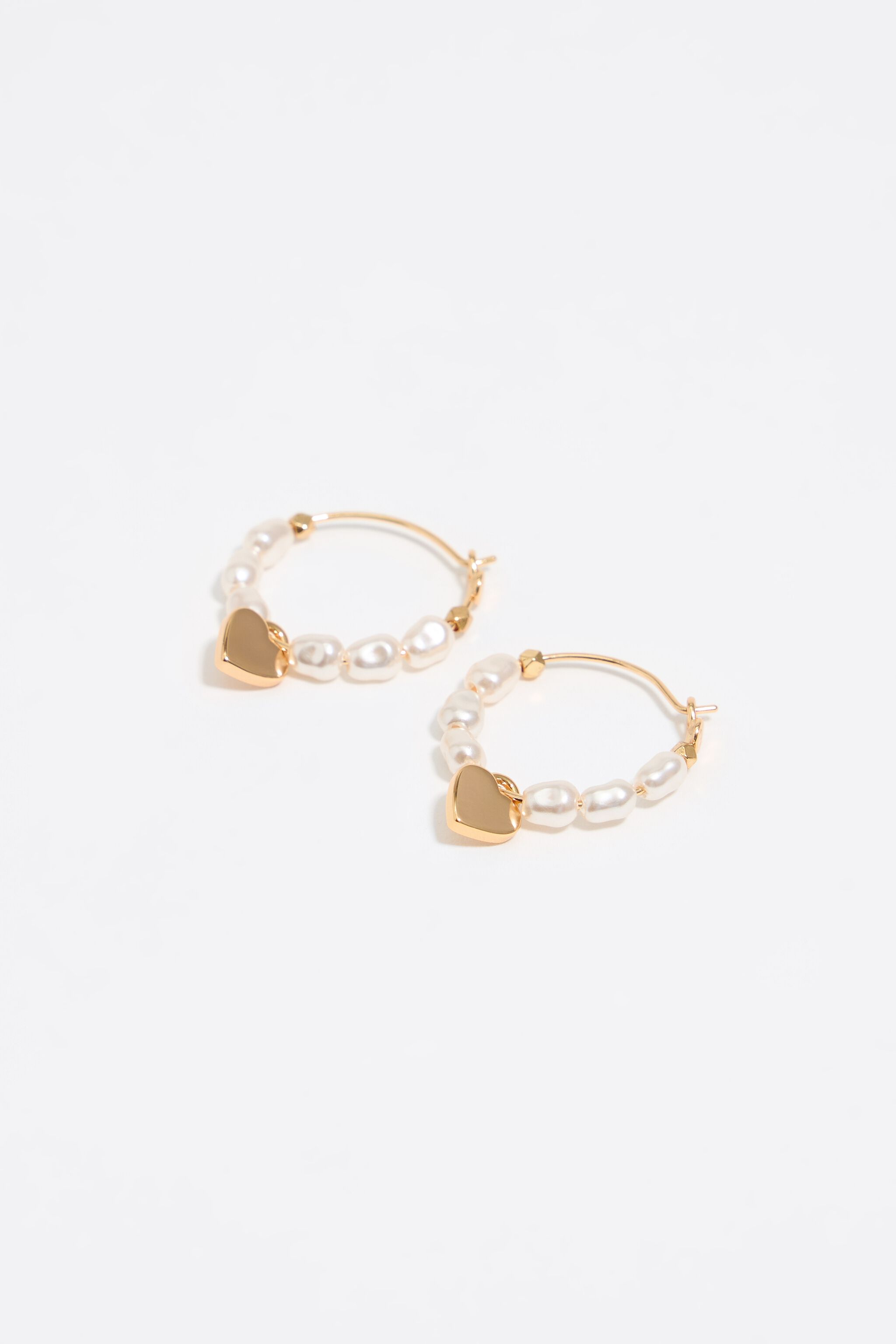 Gold-tone heart and pearls hoop earrings