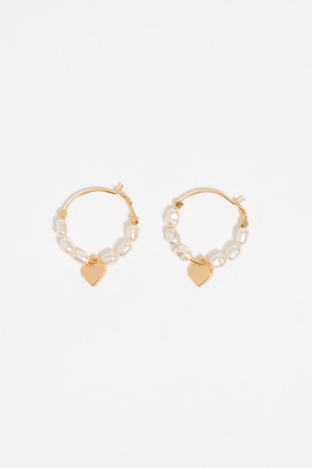 Gold-tone heart and pearls hoop earrings