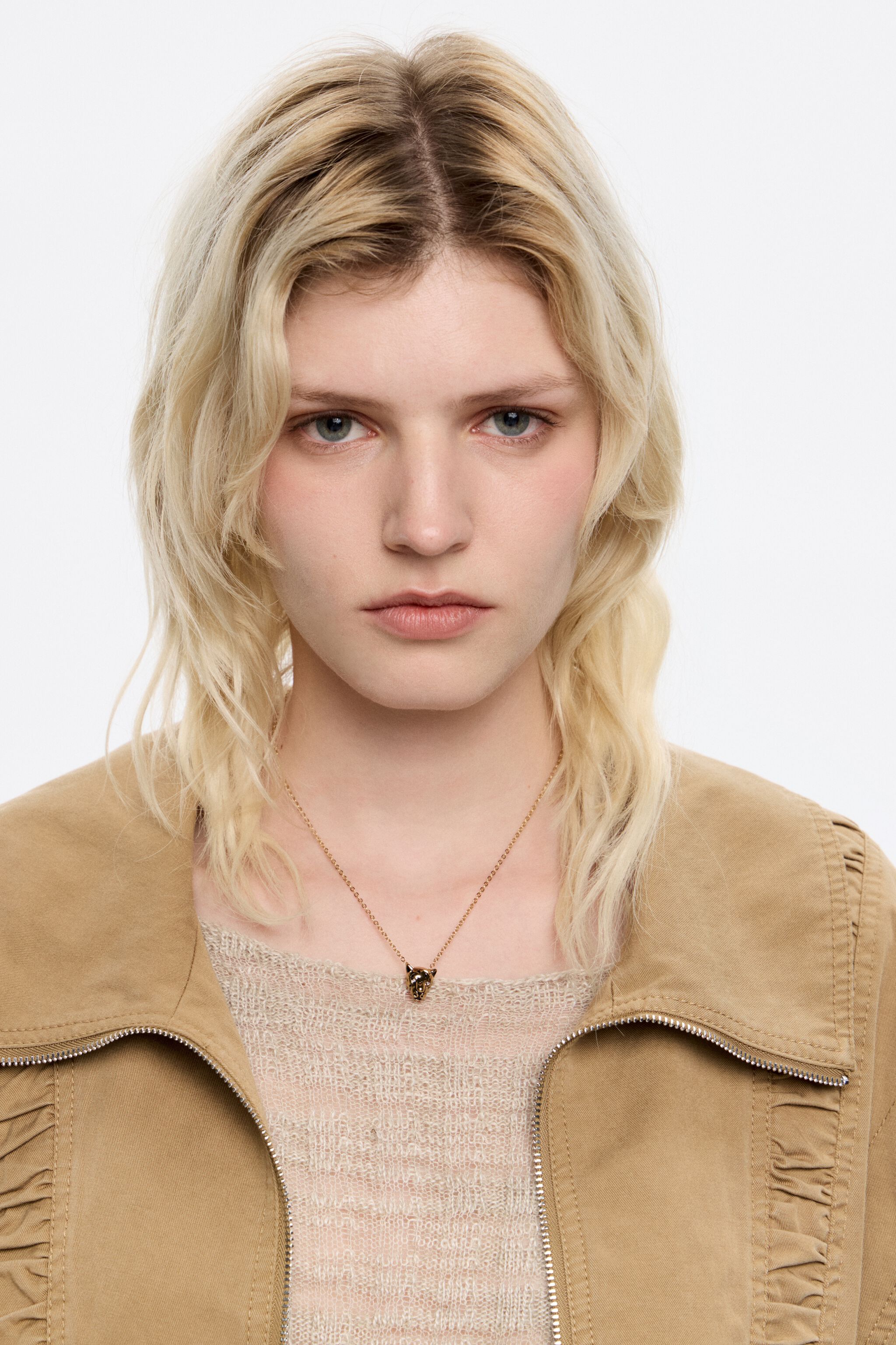 Dark gold panther head necklace