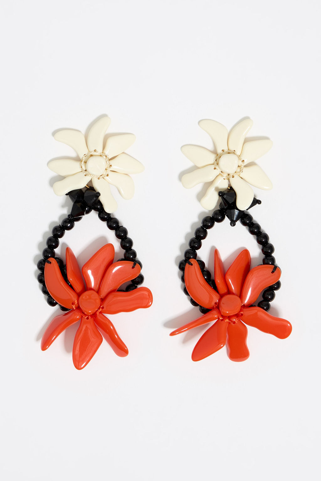 Ivory and coral flowers earrings