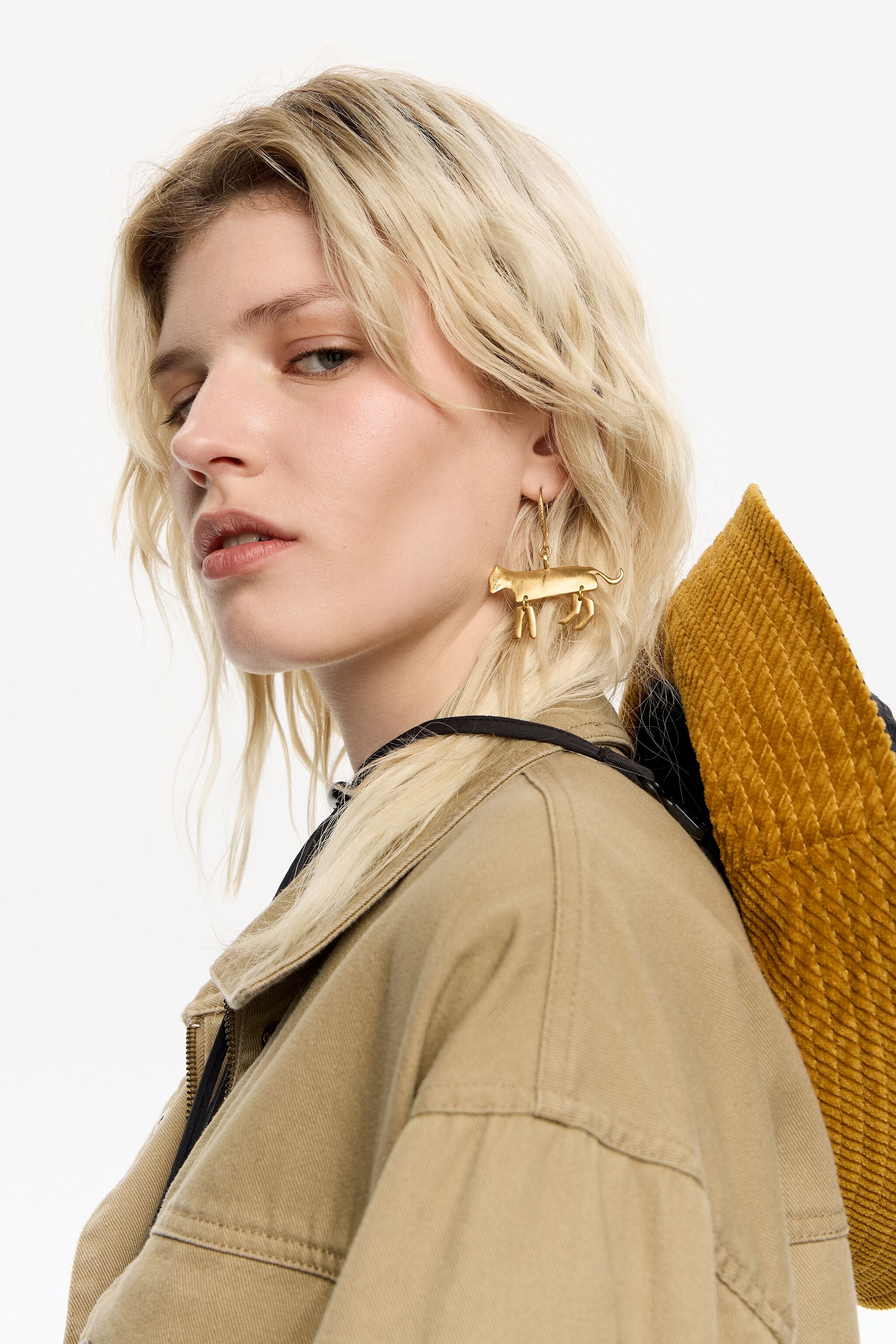 Gold-tone metal motif hook earrings