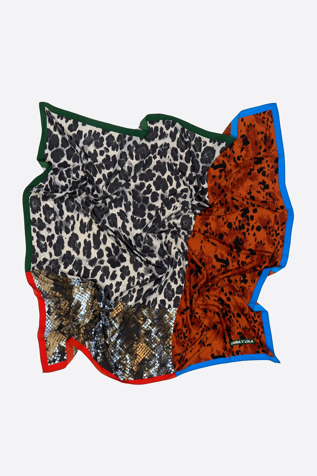 Brown animal print patchwork scarf with contrast borders