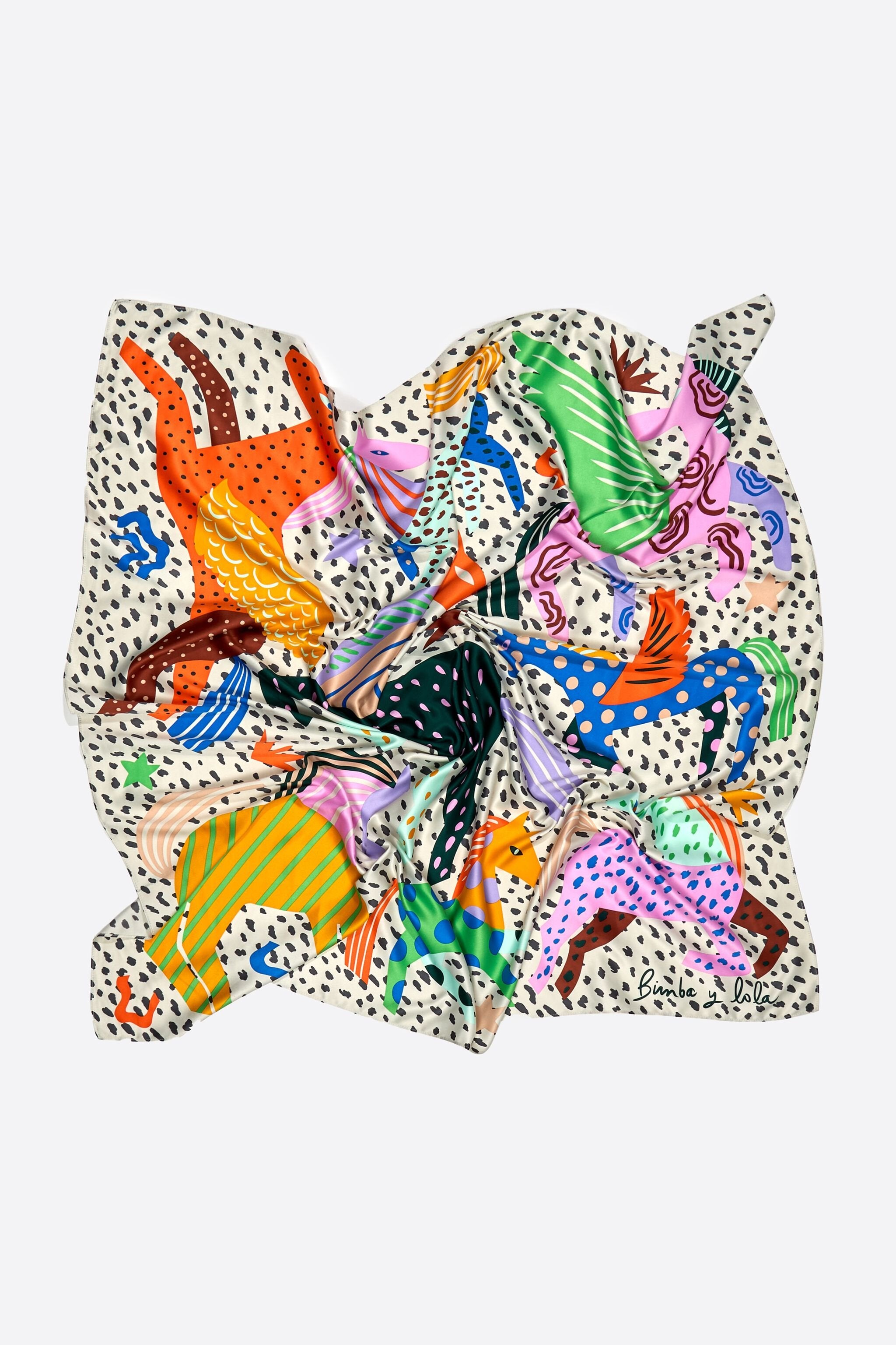 Ivory horse scarf with mini prints and splodge print