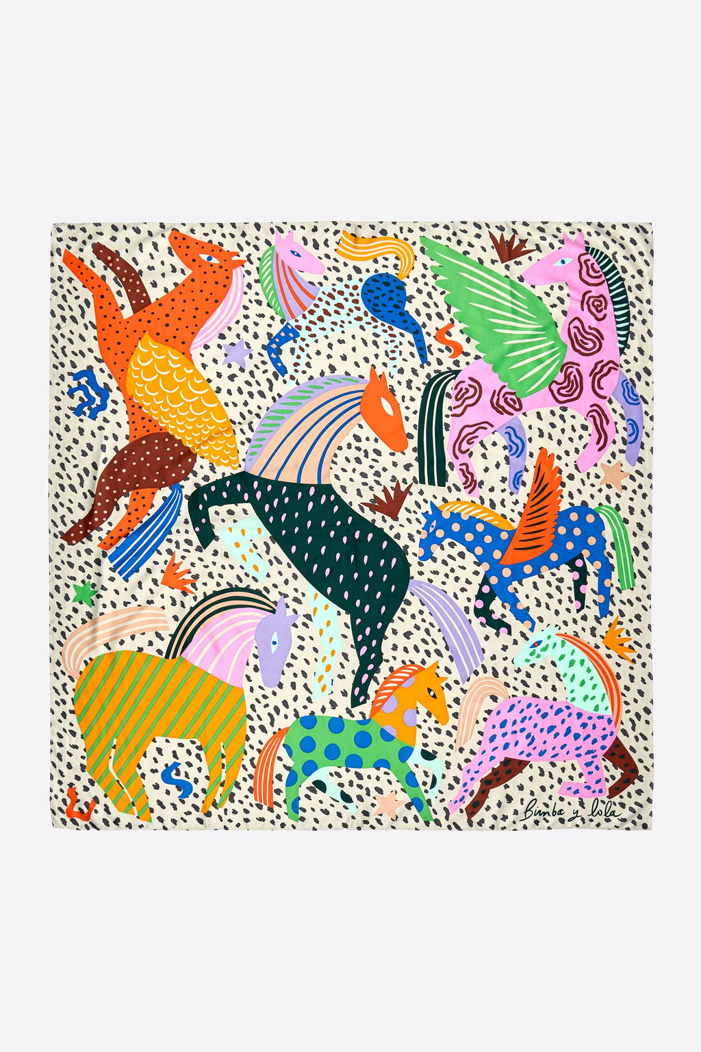 Ivory horse scarf with mini prints and splodge print