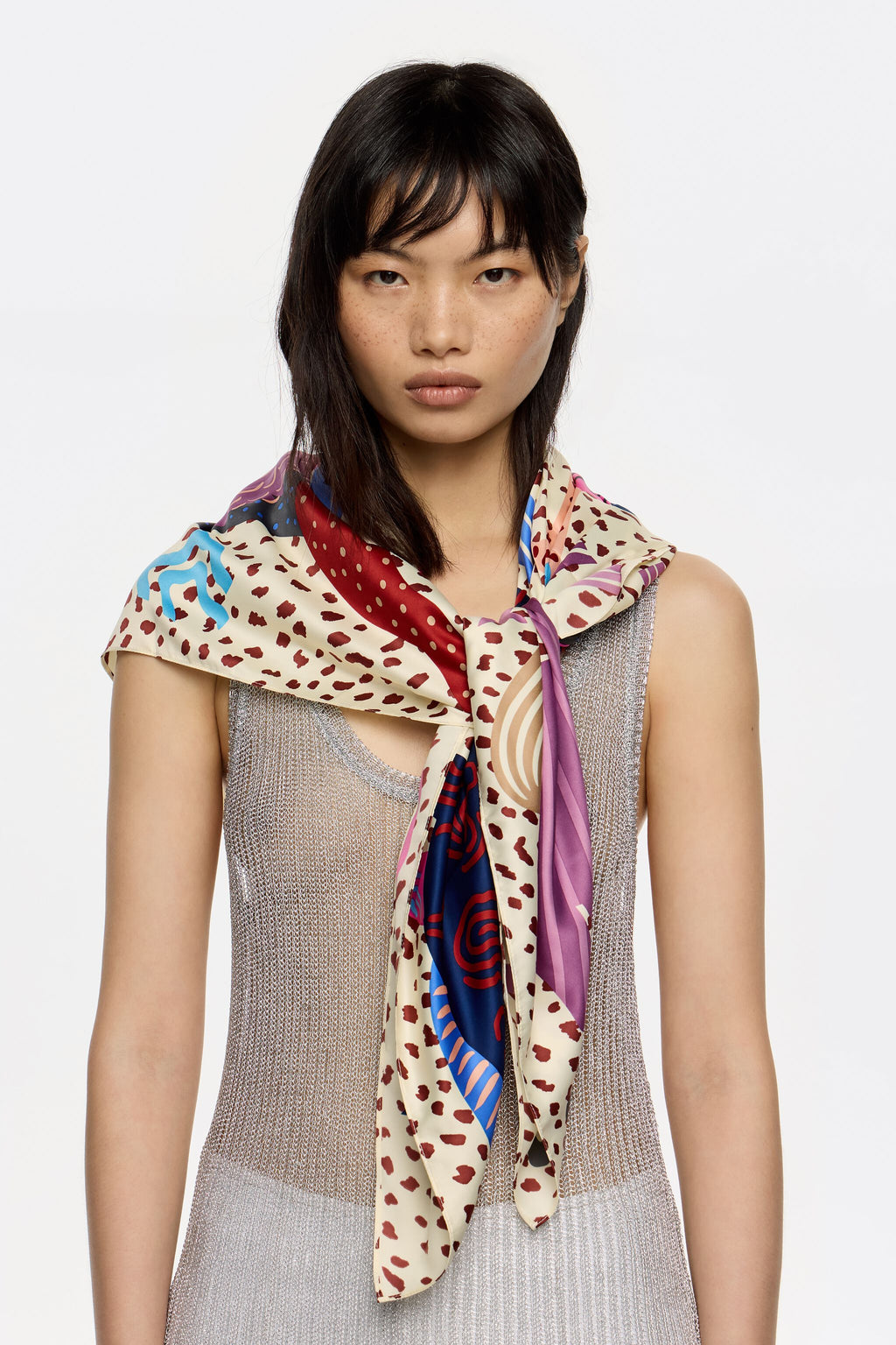 Garnet horse scarf with mini prints and splodge print